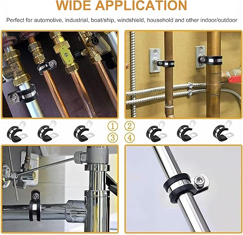 Miniatura 7 de Flytuo - Juego surtido de 60 abrazaderas de cable, abrazaderas de tubo de goma de acero inoxidable 304 en 7 tamaños de 14 pulgadas, 516 pulgadas, 38