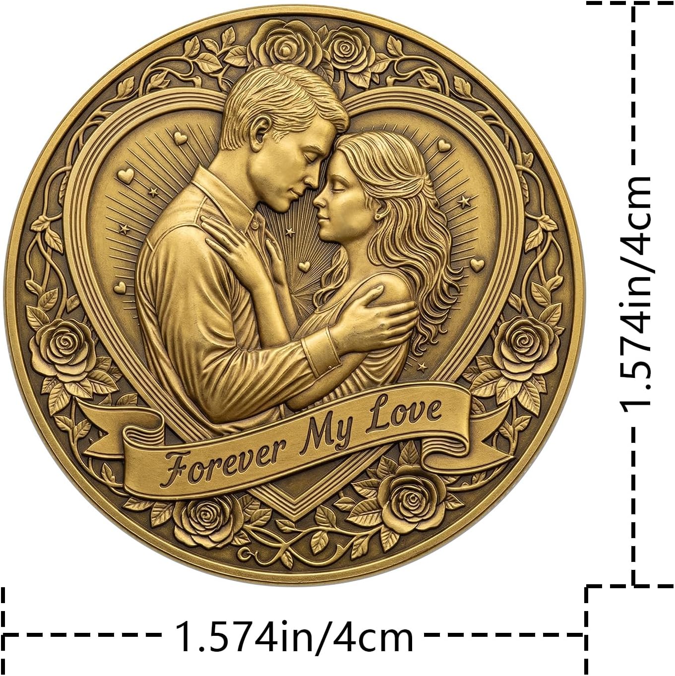 Forever My Love You are My Forever 3D Zinc Alloy Token, Romantic Couple Embrace & Heart Design, Vintage Metal Keepsake for Wedding/Birthday/Valentine’s Day
