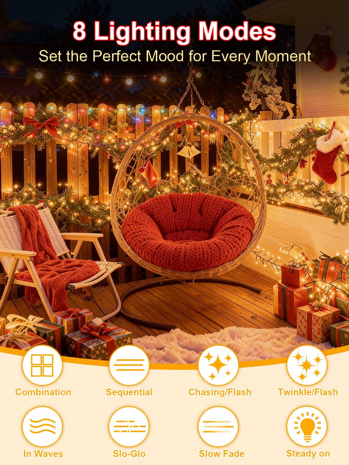 ARKOCHIC 35M Luci Natale Esterno, 300 LED Luci Albero Di Natale con 8 Modalità, IP65 Impermeabile Bianco Caldo Fatate Catena Luminosa Decorazioni Natalizie Per Esterno E Interno Giardino, Balcone