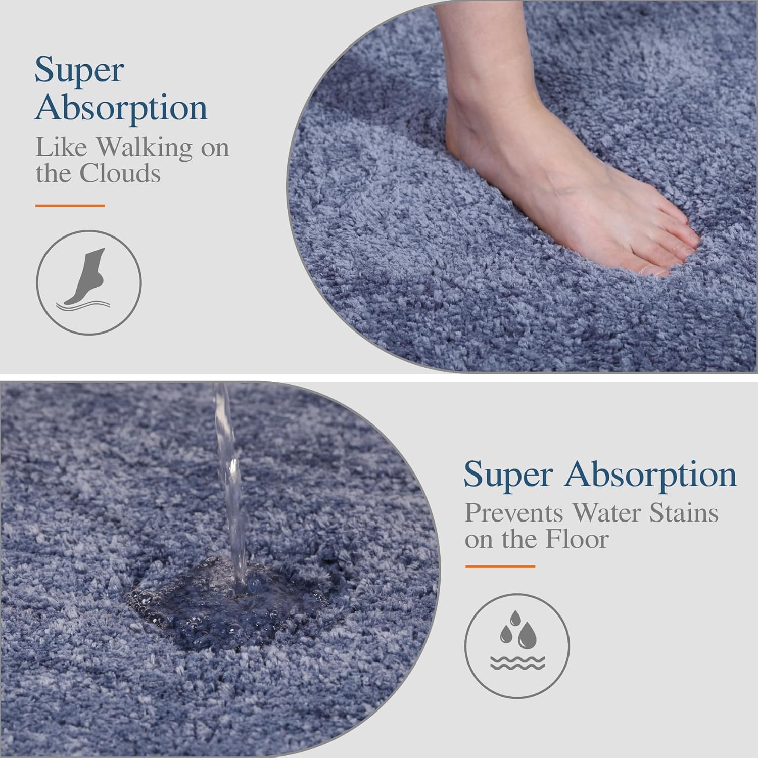 Walensee Non Slip Bath Mat (16 x 24, Blue) - Soft Microfiber Shaggy, Water Absorbent, Machine Washable, Thick Plush Shower Rug - Image 3