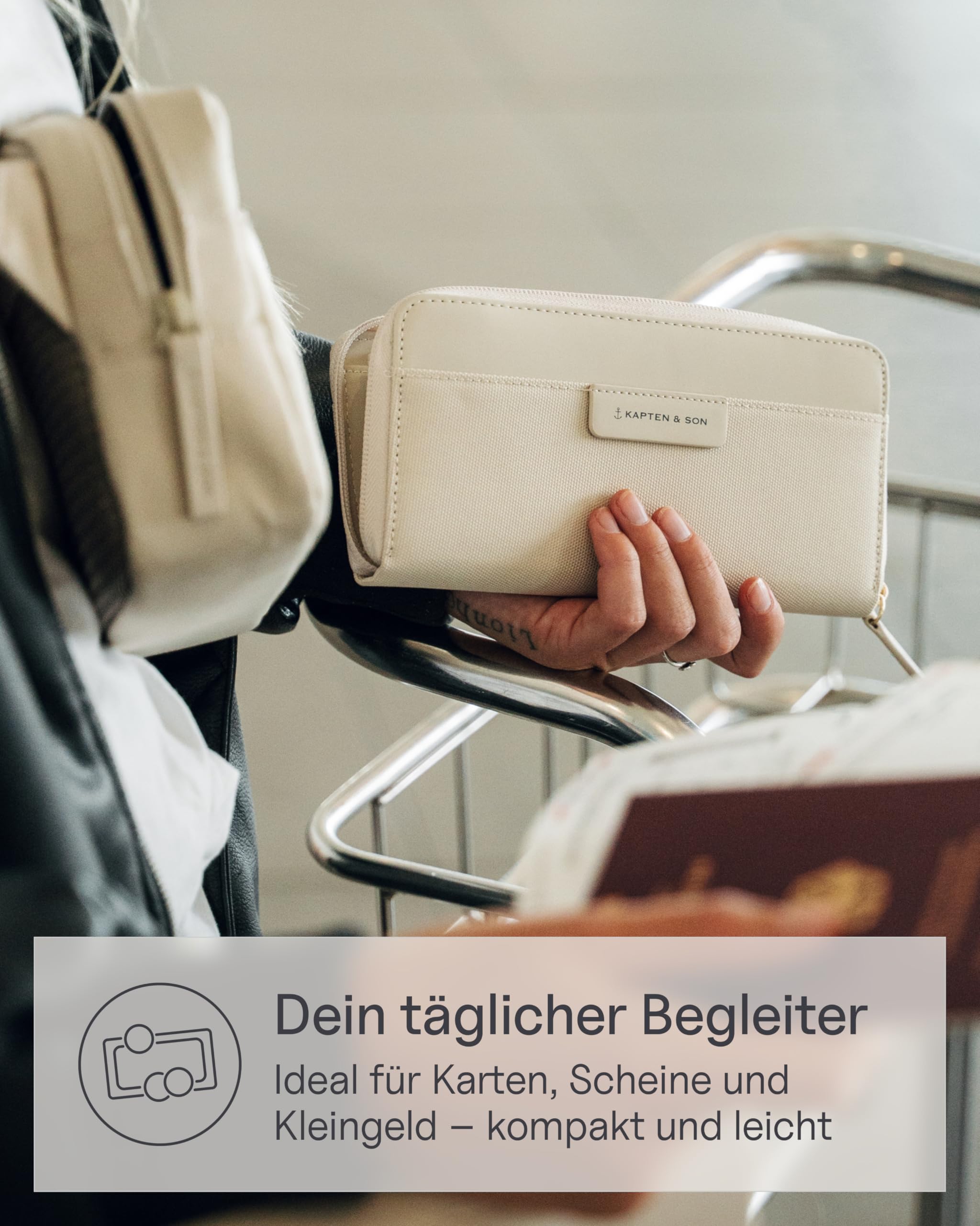 Kapten & Son Geldbörse Damen | Bergen Pro Wallet Large Sandstone | Damen Portemonnaie Groß Beige | Geldbeutel mit 14 Kartenfächern & Kleingeldfach | 10x 20x3 cm