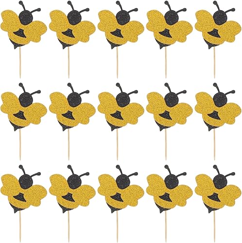 Miniatura 1 de 72 piezas de decoración para cupcakes de abejorros con purpurina para decoración de pasteles de abejorros para fiestas temáticas de abejas, baby