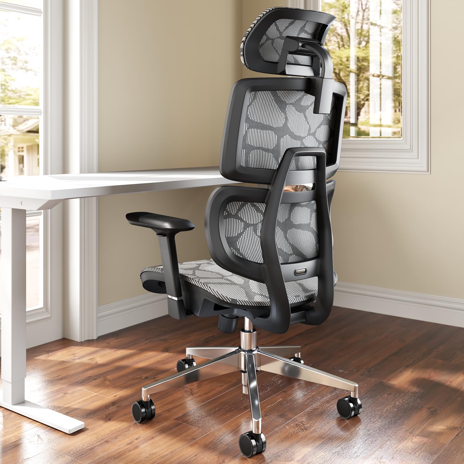 TONFARY Sedia da Ufficio Ergonomica, Sedia da Scrivania ALL-Mesh Supporto Lombare, Sedia da Gioco Inclinabile, Braccioli 3D Regolabili e Poggiatesta, Grande e Alta Sedia Girevole del Computer, 150KG