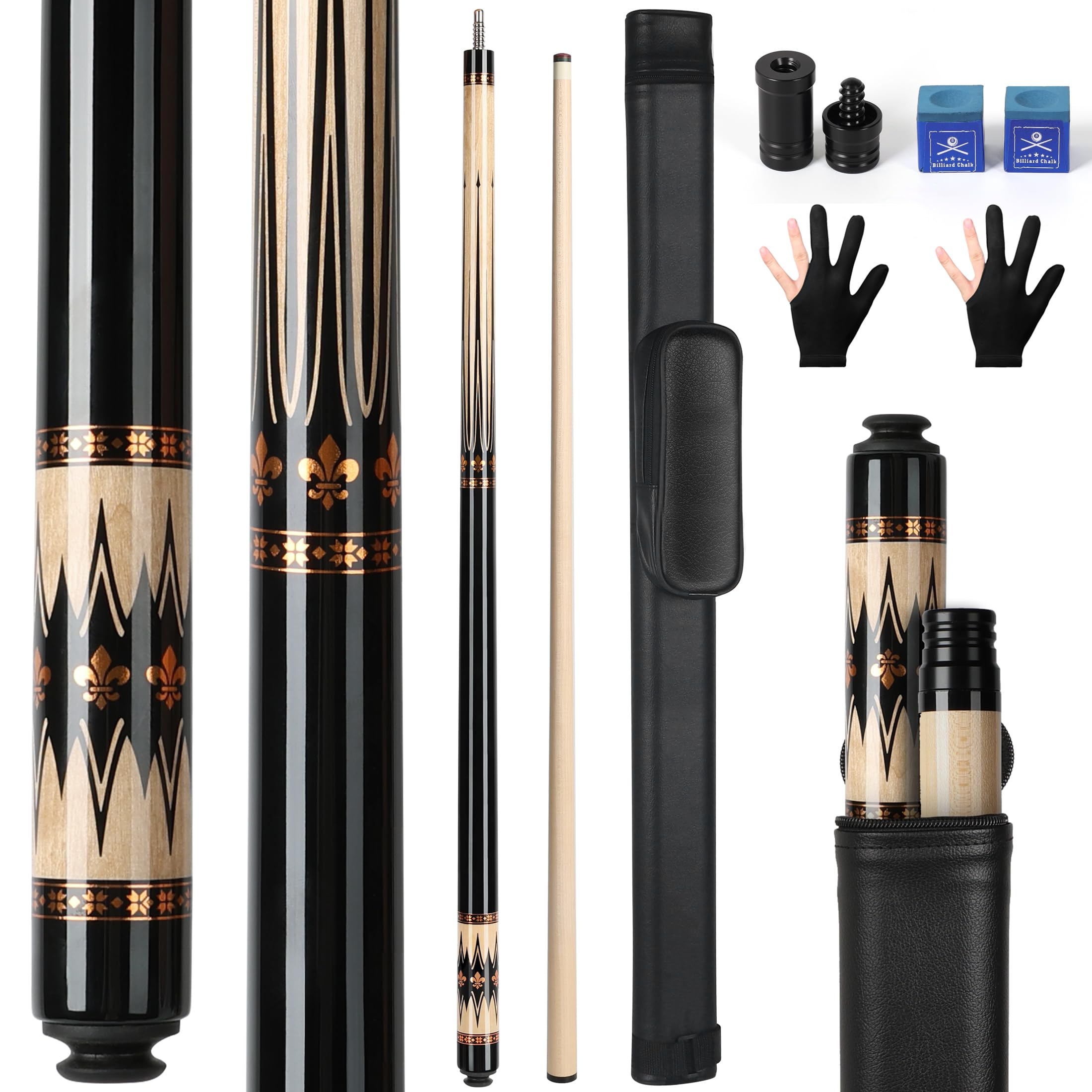 AKLOT Pool Queue, Billard Queues 58" Queue Sticks Pool Cue Erwachsene Kanadischer Ahornholz Queue Stick Pool Cues für Professionelle Billardspieler 18 19 20 21 oz
