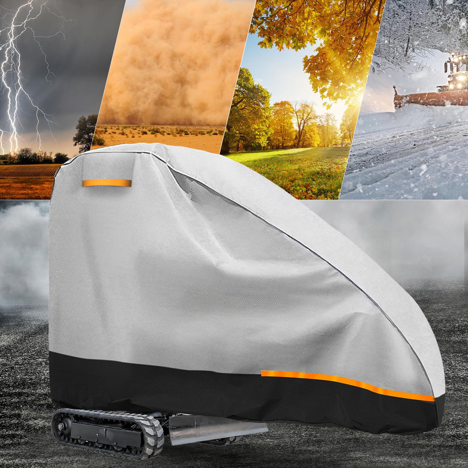 Lona para excavadora de 10 a 15 HP, cubierta 300D con algodón, impermeable, con cremallera, puerta y tiras reflectantes, 110 x 26 x 66 pulgadas, color gris y negro