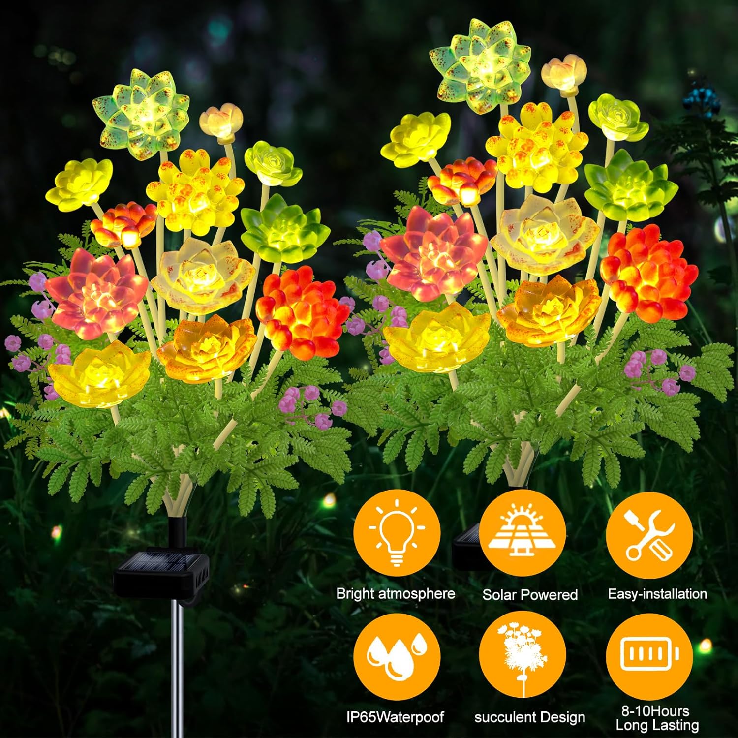 Kohlrabi 2 Pack Purple Lavender Solar Lights& 2 Pack Succulent Solar Lights, Gardening Gifts for Women, Solar Garden Decor for Yard Lawn Patio