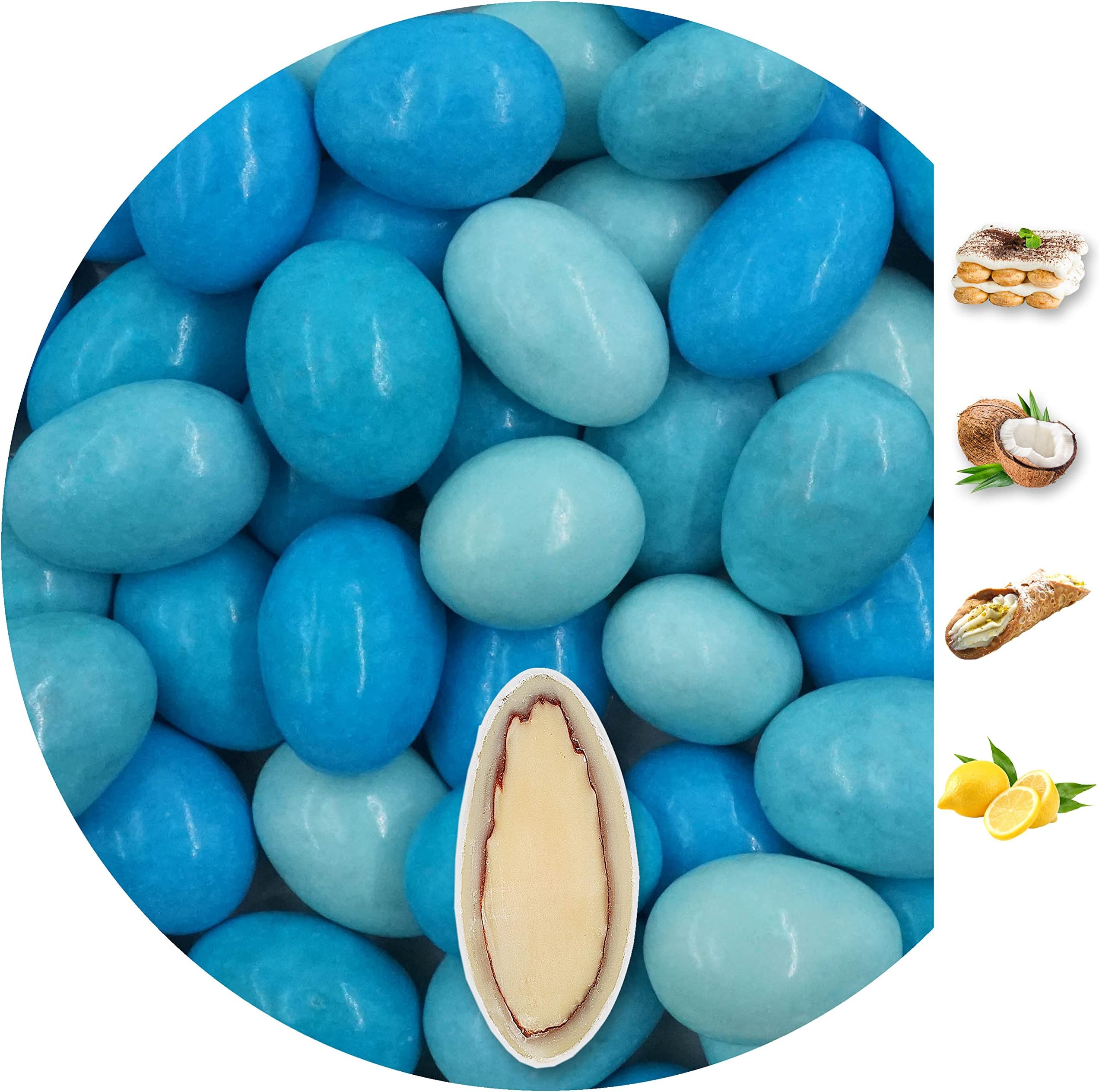 EinsSein 1kg Sugared Almonds Chocolate Mixed Tastes light blue-blue glossy Chocolate Almonds wedding sugar sweets almond dragees baptism dragee cake balls candy coated sweet weddings favours dragée
