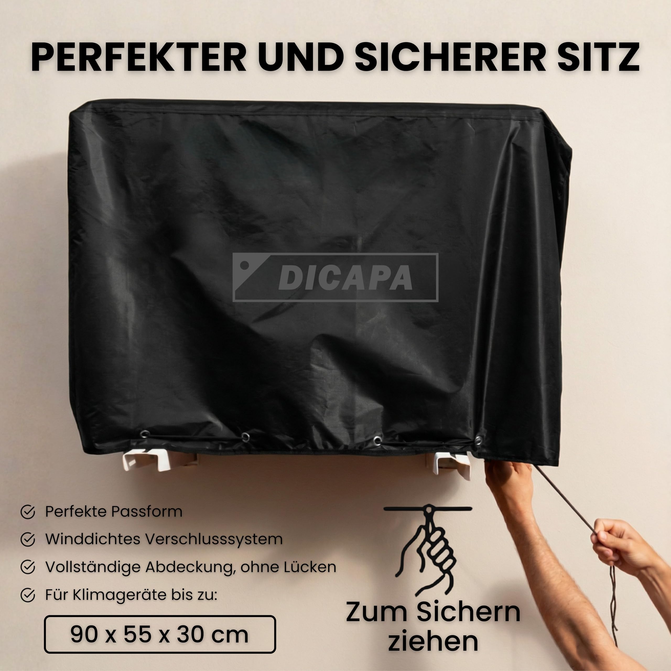 DICAPA Schutzhülle für Klimaanlagen, 90 cm x 55 cm x 30 cm, wasserdichtes und strapazierfähiges Material, Schwarz