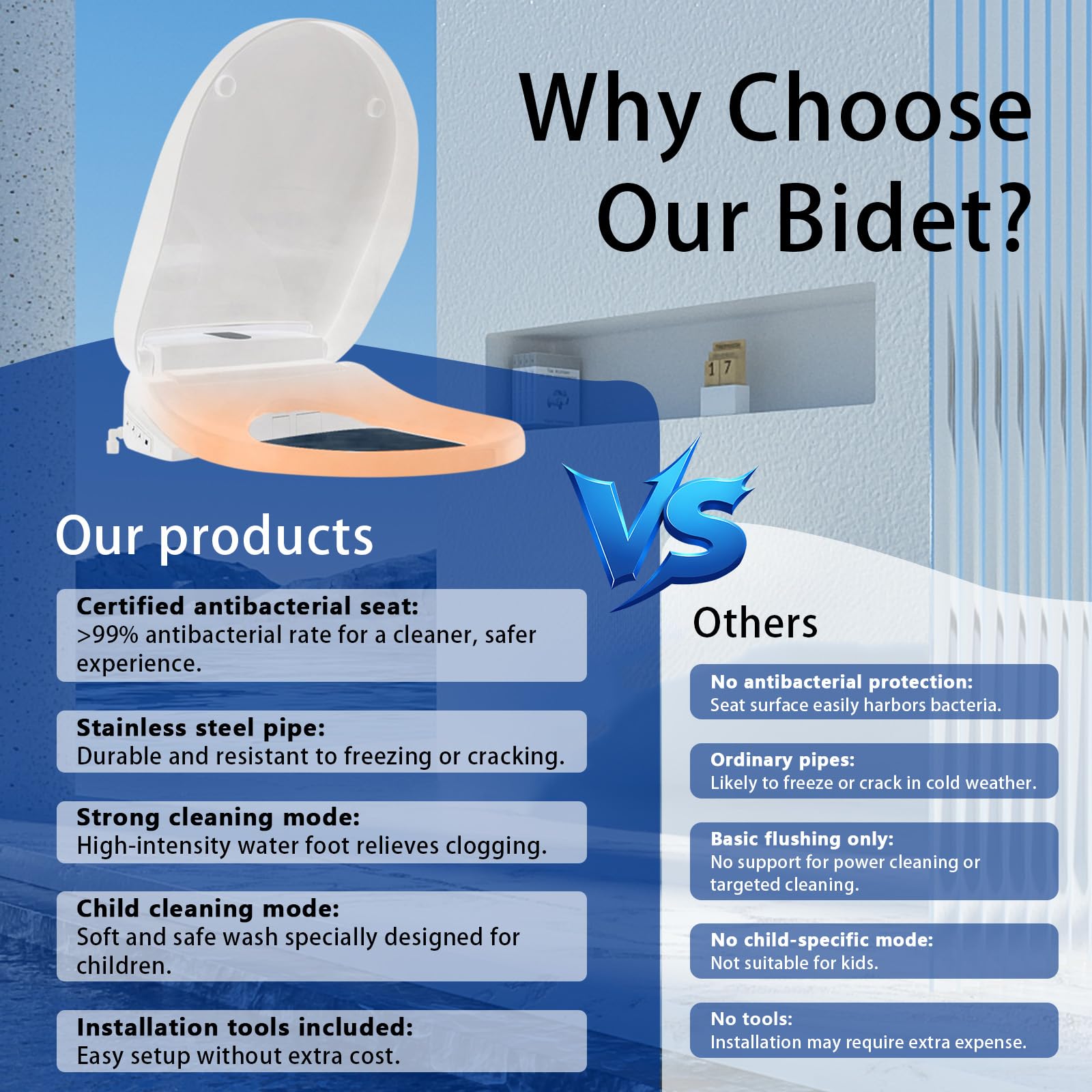 Asiento de Inodoro Inteligente Calefactable con Boquilla – Bidet con Agua Caliente y Secador, Esterilización UV | 4 Modos de Limpieza, Presión Ajustable, Boquillas Autolimpiables y Luz Nocturna