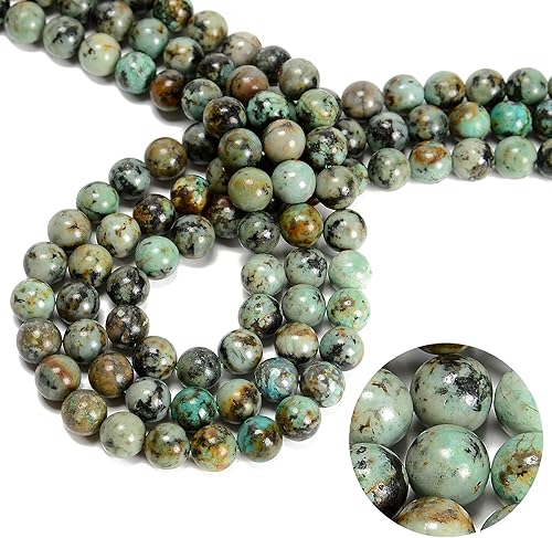 96 cuentas de piedra natural de 0.315 pulgadas (0.315 in), turquesa africana, piedras preciosas redondas de piedra auténtica, sueltas para hacer