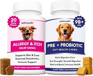 Petroyale Allergy & Itch + Pre & Probiotic Combo for Dogs | Anti-Allergy, Hotspot & Skin Relief + Gut Health, Digestion & Immunity Support | 20 + 30 Soft Chews