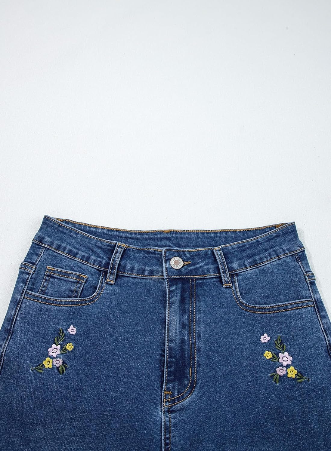 Sidefeel Women's Straight Leg Embroidered Jeans High Waisted Stretchy Wide Leg Denim Pants - Image 6