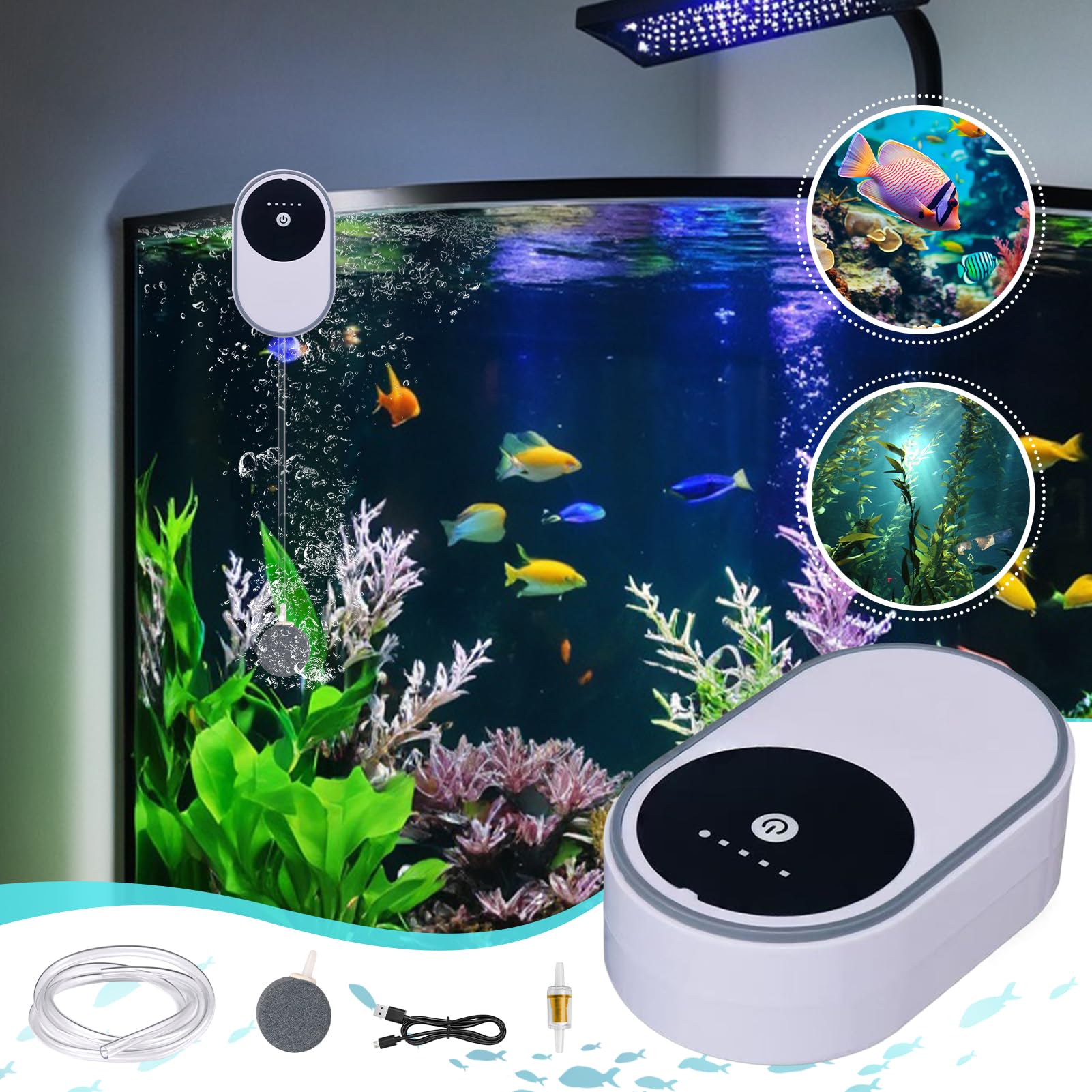 Bomba de aire para acuario, tanque de agua, oxígeno, carga USB ligera, peces, cubos y tanques