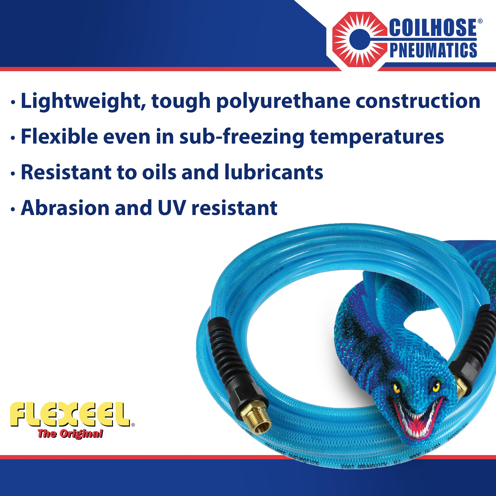 Coilhose Pneumatics PFE40254T Flexeel - Manguera de aire reforzada de poliuretano