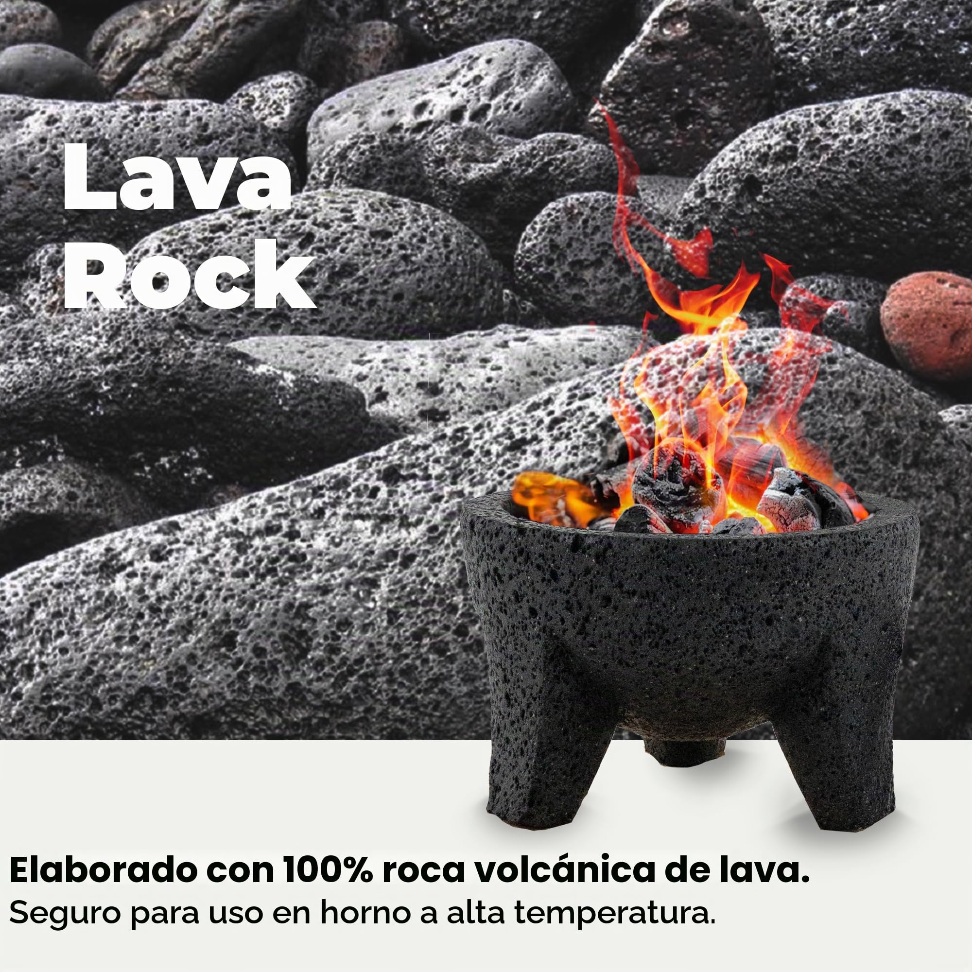 Juego de mortero y pilón de roca volcánica tradicional molcajete mexicano, hecho a mano de auténtica roca de lava en Puebla, México, cuenco para guacamole, tabla de cortar incluida, molcajete bowl de