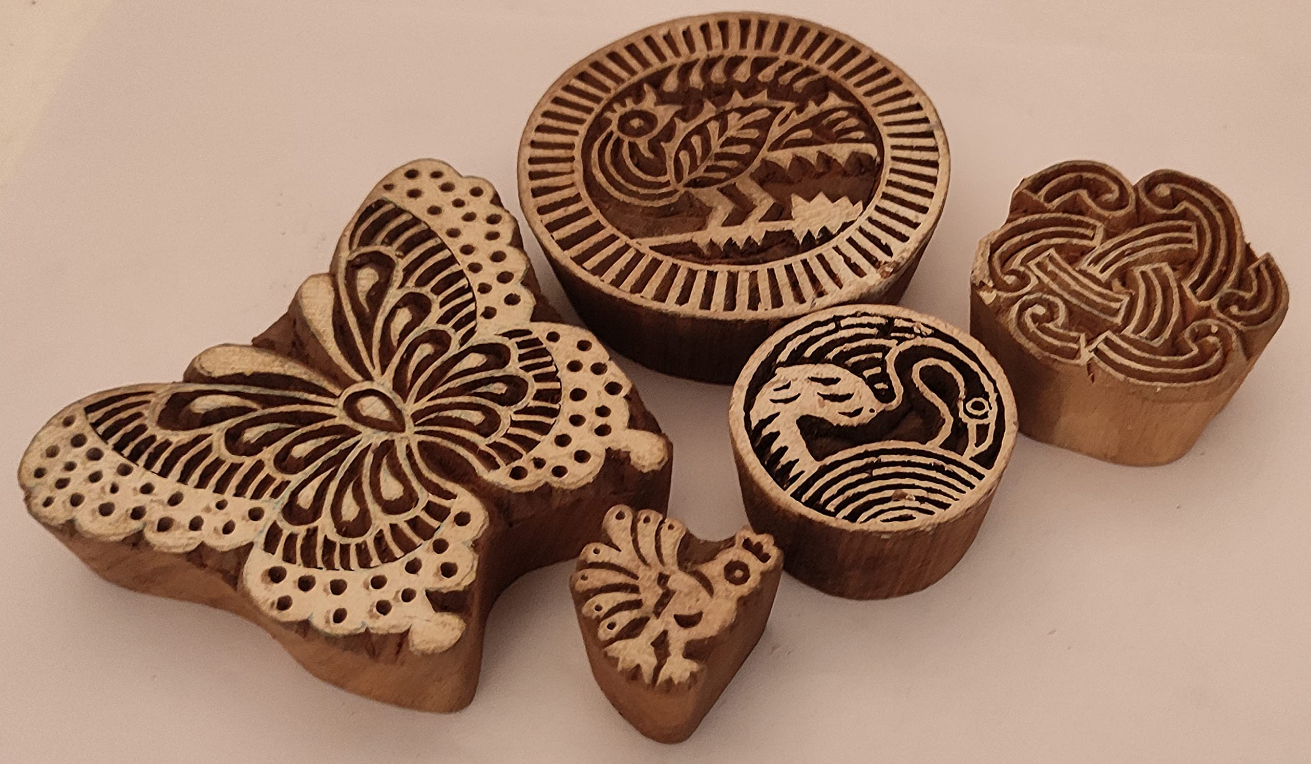 Sharvgun Combo de 5 bloques de impresión de madera de sello animal, suministros de diseños de impresión de tela artesanal