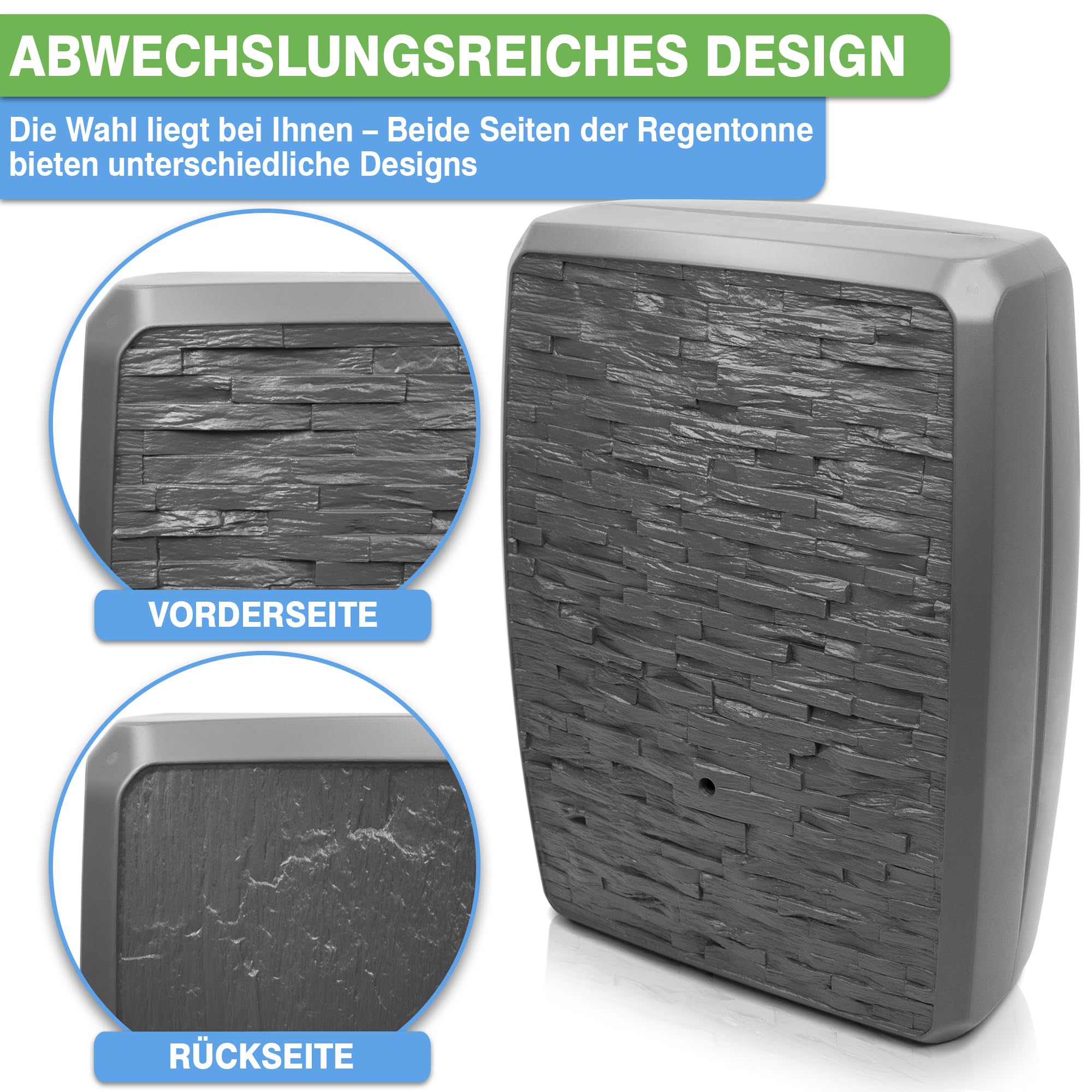 YourCasa Regentonne 250 Liter [TwinView] Eckig und Schmal - Regenfass Frostsicher aus Kunststoff - Regenwassertonne - Regenwassertank Garten Wassertank Regensammler Wandtank Wasserfass (Anthrazit)