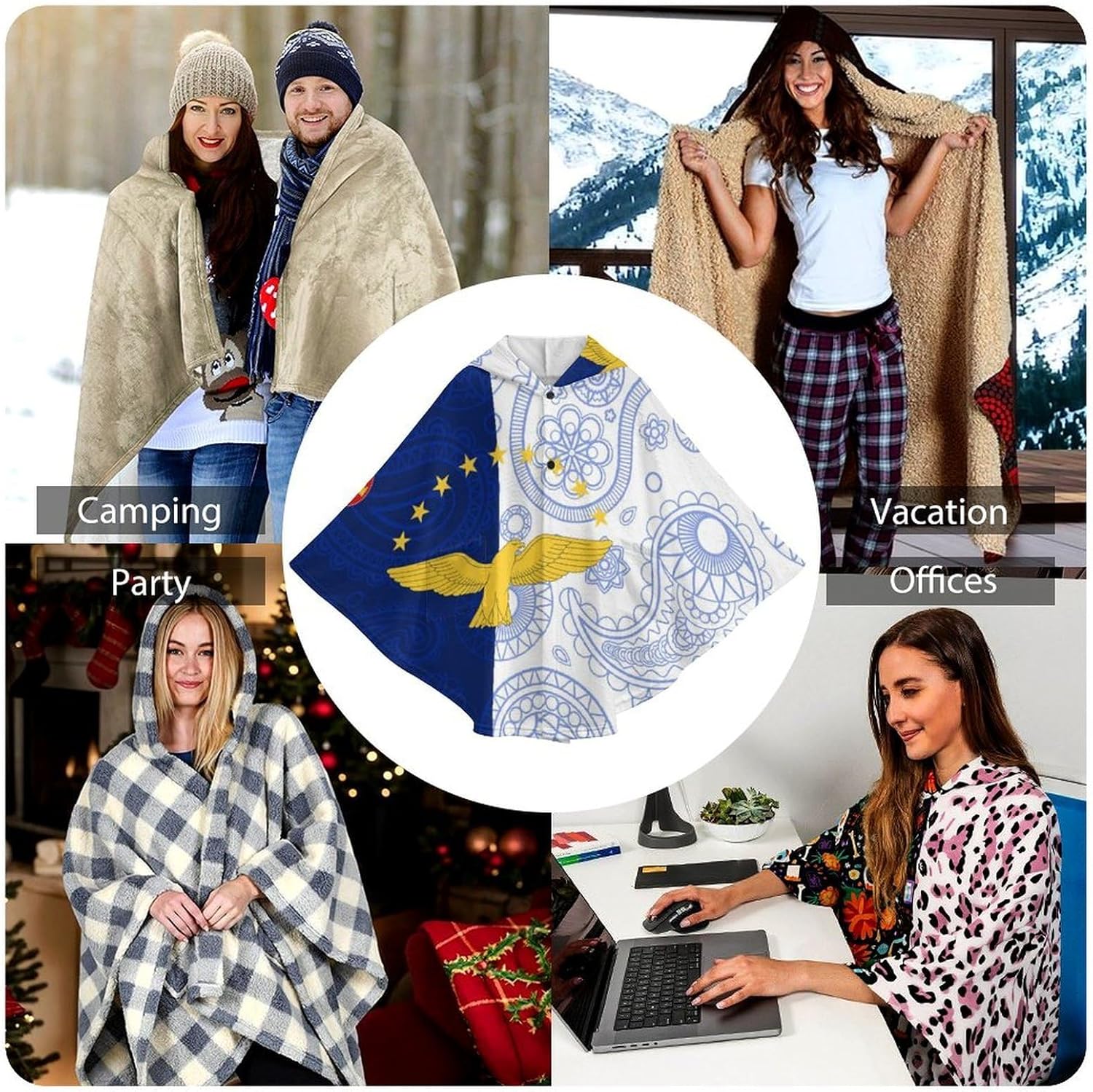 Azoress Paisley Flag Wearable Blanket with Hooded Flannel Blankets Cape with Pocket