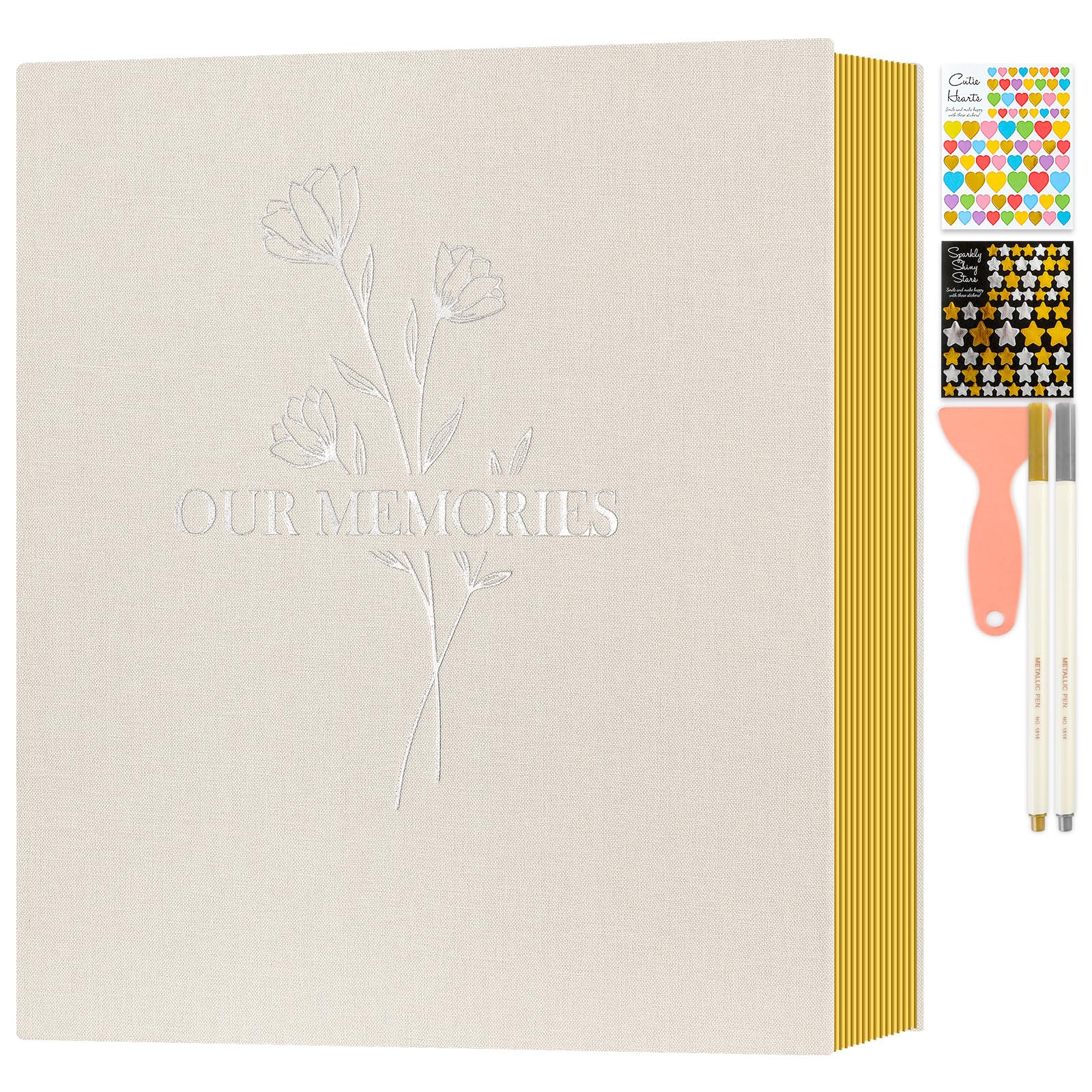 Lanpn Album fotografico autoadesivo, Piccolo OURMEMORIES album di foto in lino pagine magnetiche appiccicose, contiene diverse dimensioni 10x15cm 13x18cm immagini A5 (20 fogli / 40 pagine, Beige)