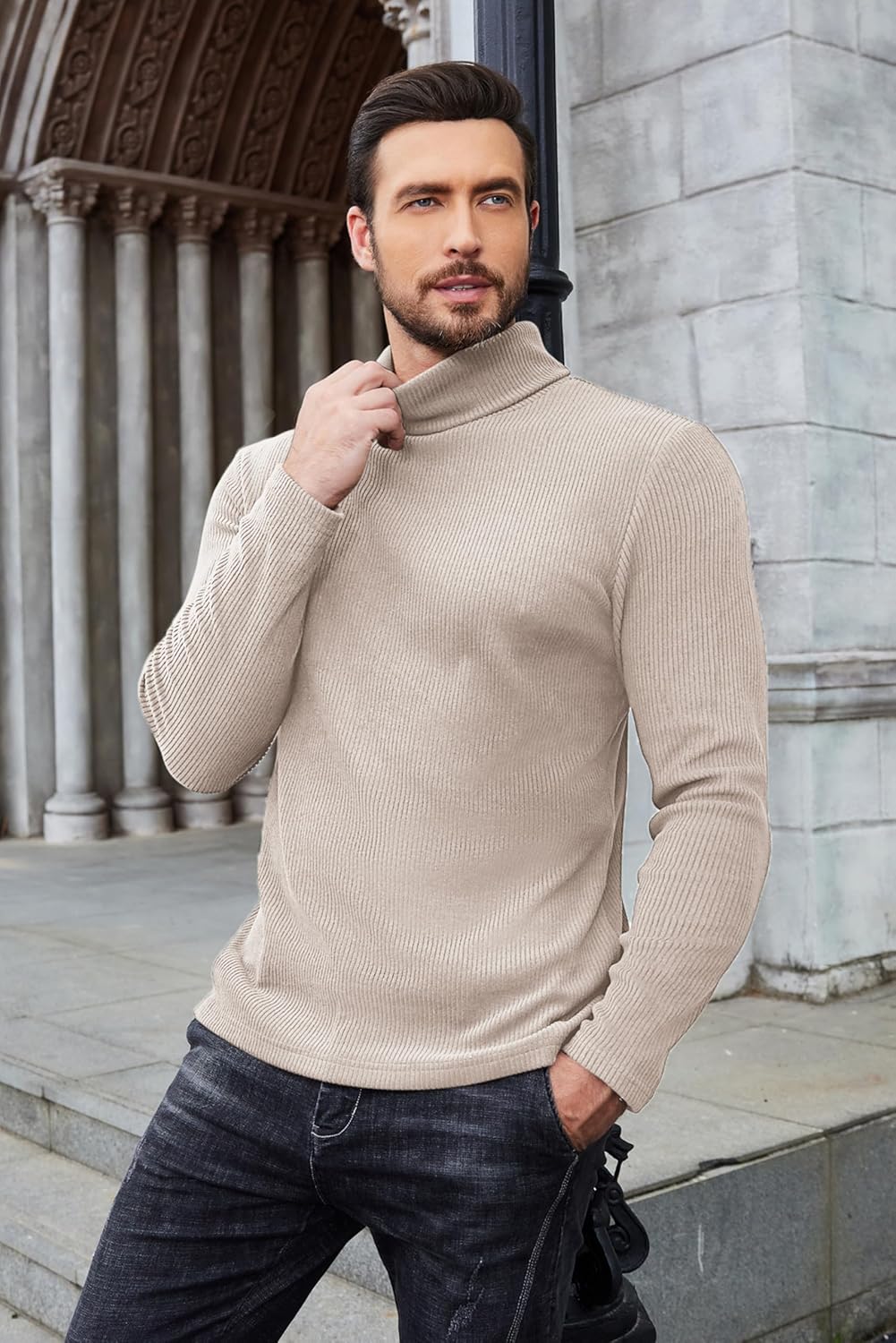 COOFANDY Men's Ribbed Turtleneck Sweater Casual Basic Long Sleeve Knitted Pullover Sweater - Image 3