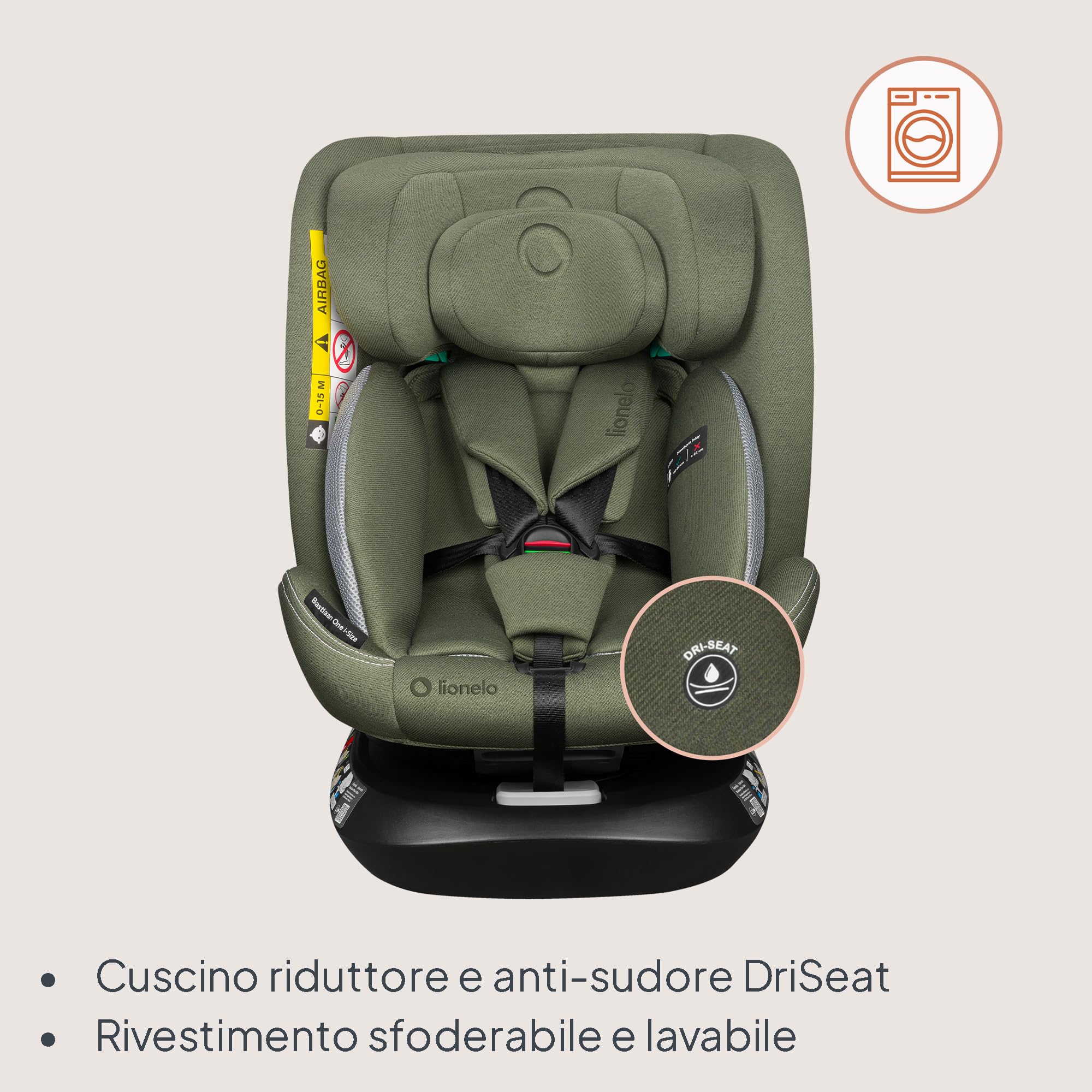Lionelo Bastiaan i-Size Seggiolino Auto Evolutivo 4-in-1 per bambini 0-12 Anni (40-150 cm) ISOFIX e l'ultima Norma R129 Opzione Rivolto All'indietro, 21 Regolazioni, Girevole 360° Protezione Laterale