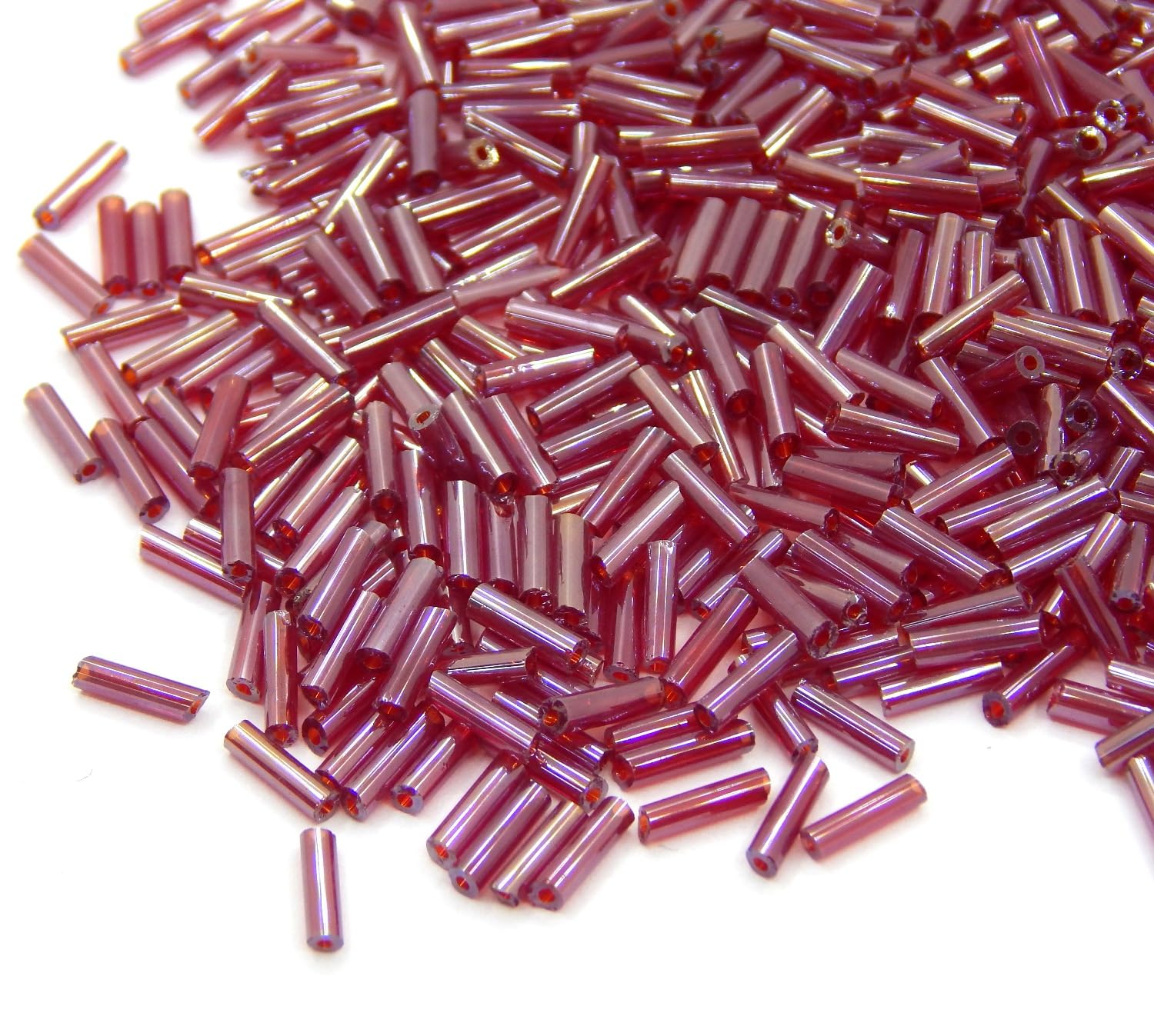 Pack of 3300 glass seed beads 6 mm, glass bead tubes, tubes, sticks beads, roccailles (red shimmer), 6 mm * 2 mm - Image 2