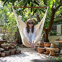 Vista 6 de Hamaca de columpio caribeña mejorada con barra metálica desmontable, hamaca grande, silla de columpio XL con cuerda para colgar