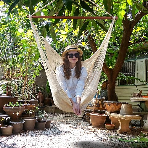 Miniatura 6 de Silla hamaca caribeña mejorada con barra de metal desmontable, hamaca grande, silla colgante de cuerda XL para interiores y exteriores, capacidad de