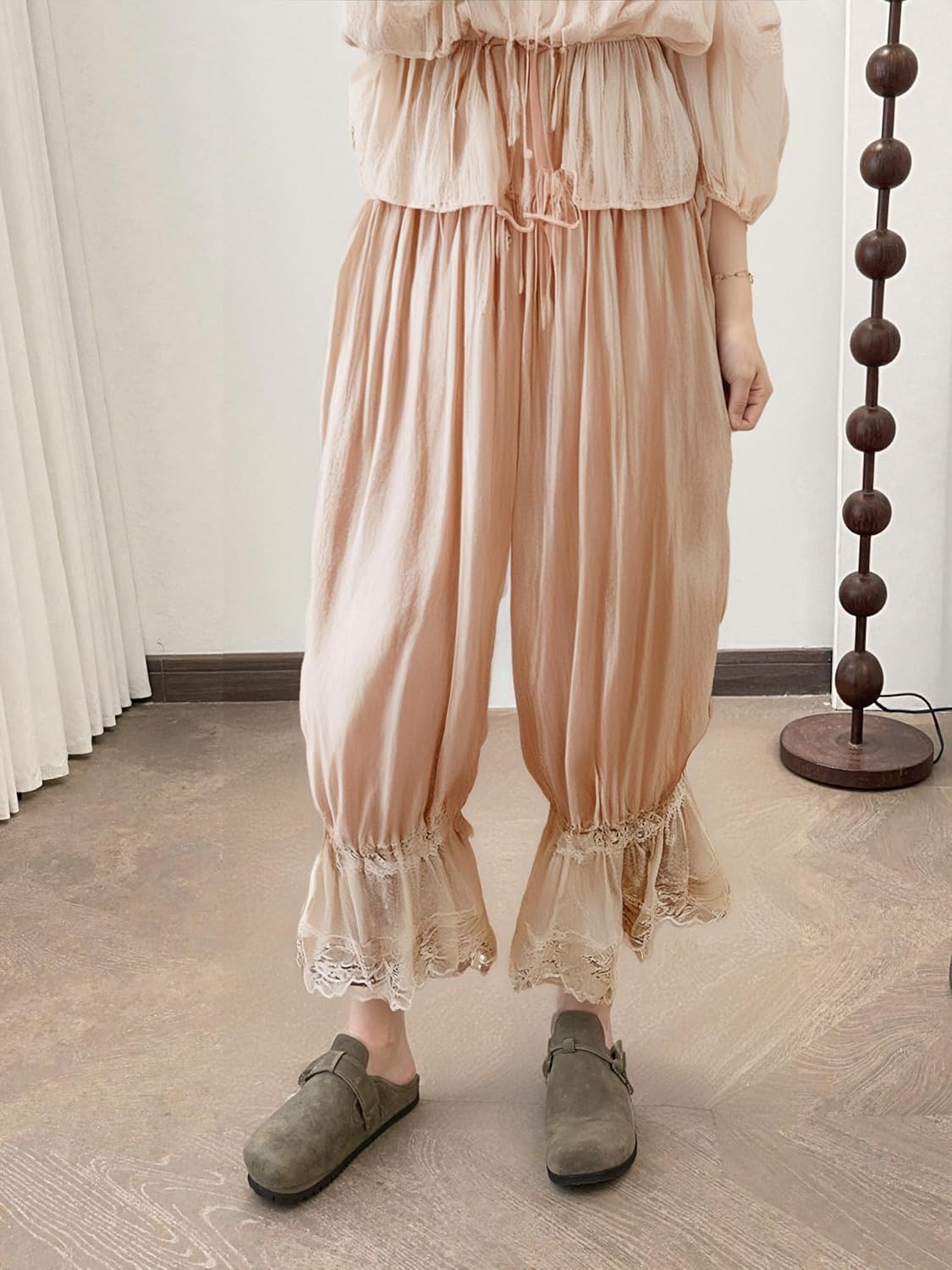 Women Lace Long Bloomers Pants Elastic Waist Y2k Ruffle Pettipants Slip Cute Pantaloons Pumpkin Pants - Image 3