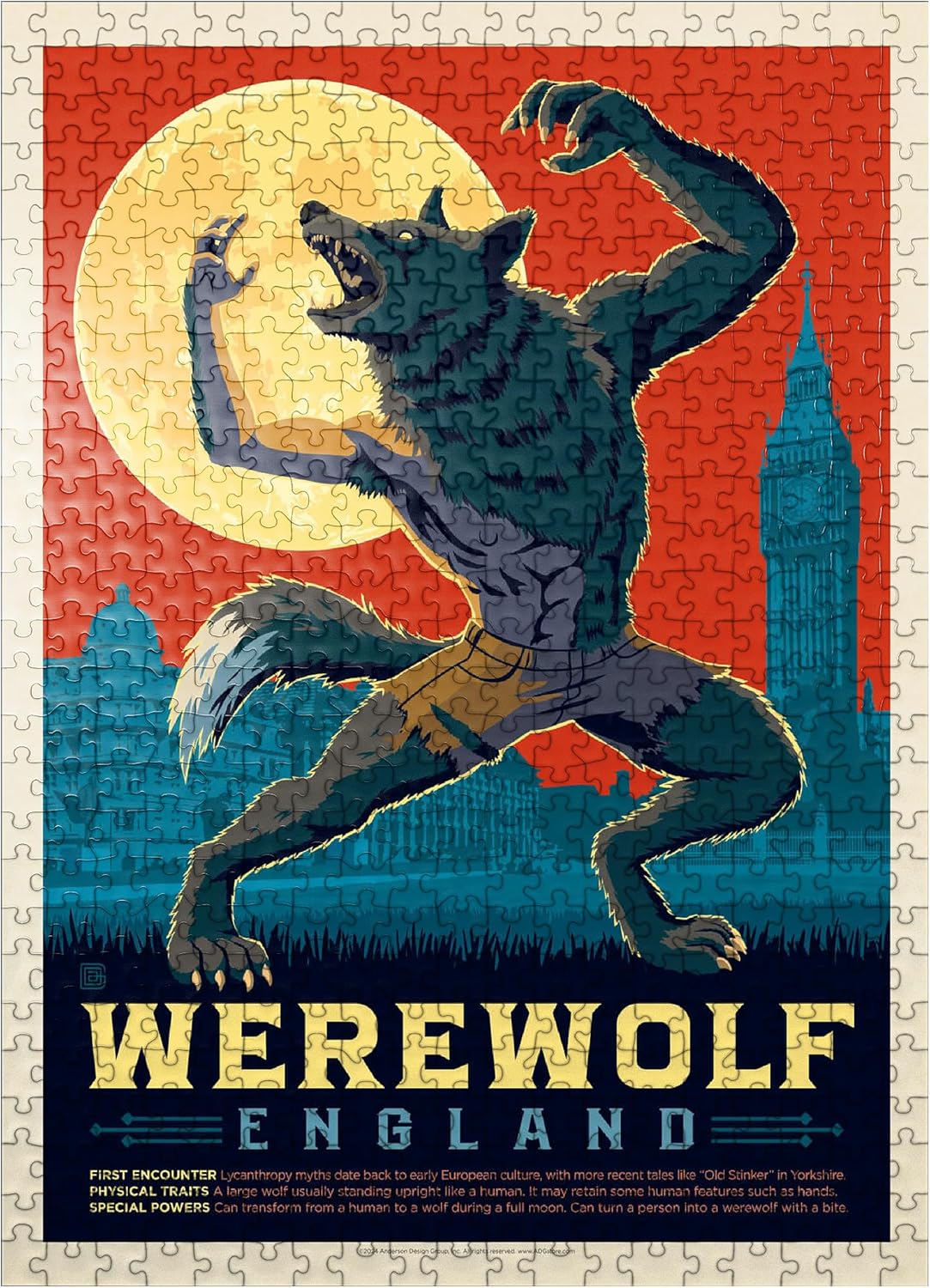 MyPuzzle Mythical Creatures: Werewolf (England), Vintage Poster - Premium 500 Piece Jigsaw Puzzle for Adults