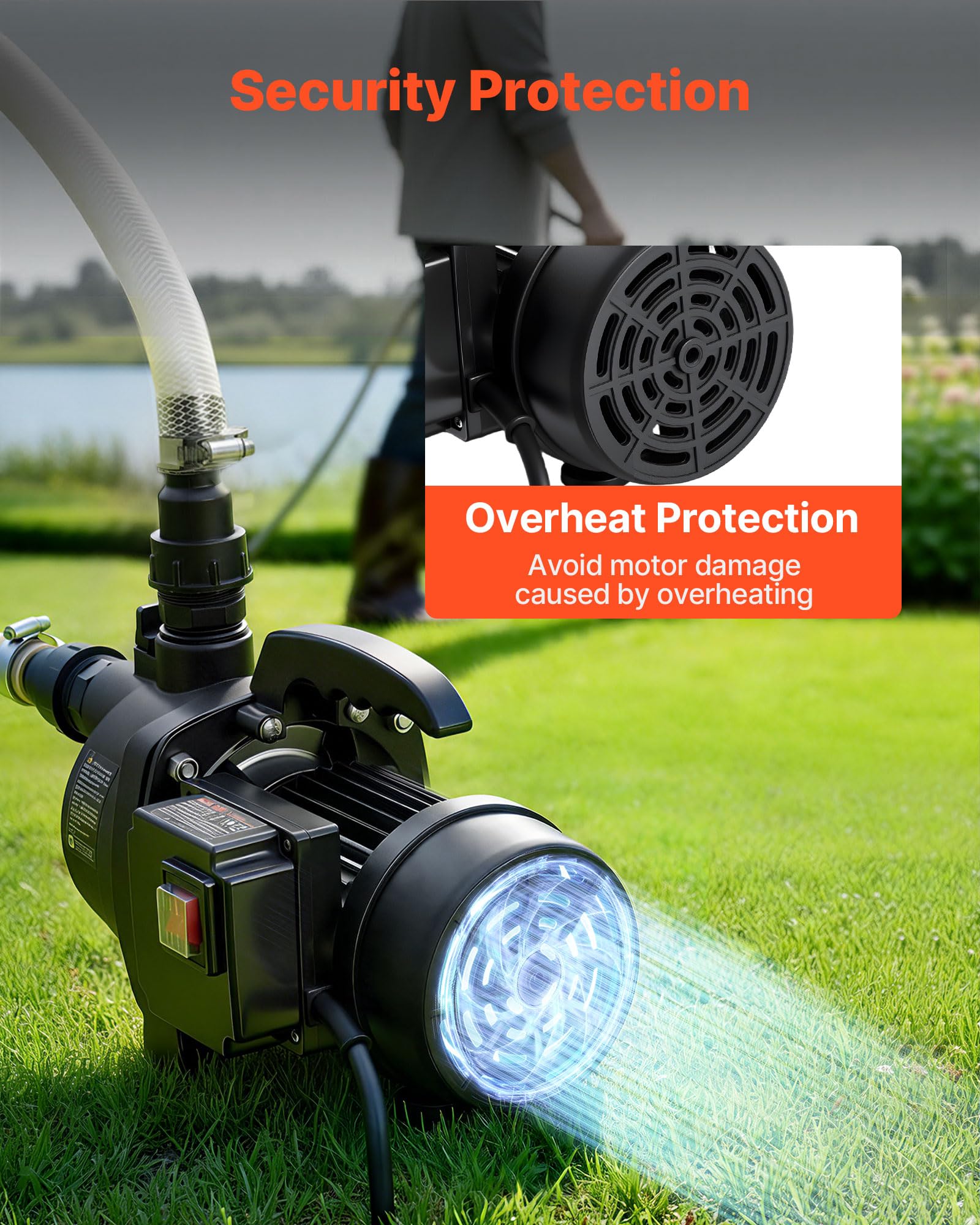 VEVOR Bomba de Chorro de PP para Pozos Poco Profundos 800 W 230 V, Caudal Máximo de 3700 L/h, Altura de Succión de 8 m, Protección Térmica, Voltaje Estándar Europeo, para Riego de Jardines, Césped