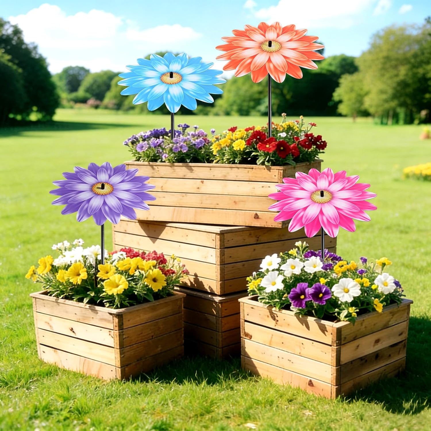 4 Pack Small Metal Plant Umbrellas for Outdoor 11.8 Inch Garden Plant Shade Umbrella Hot Sun UV Shade Cover for Patio Mini Potted Live Decor (Colorful Flowers)