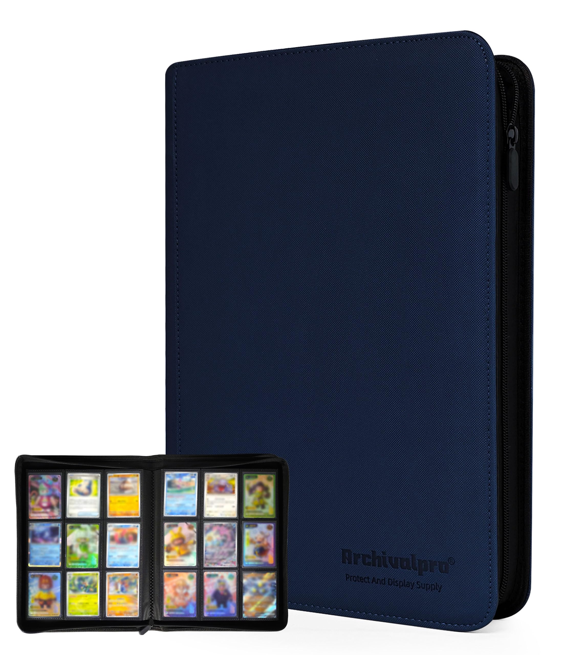 Classeur en cuir de qualité supérieure pour 360 cartes, album avec 9 pochettes/page double face, 20 pages (bleu)