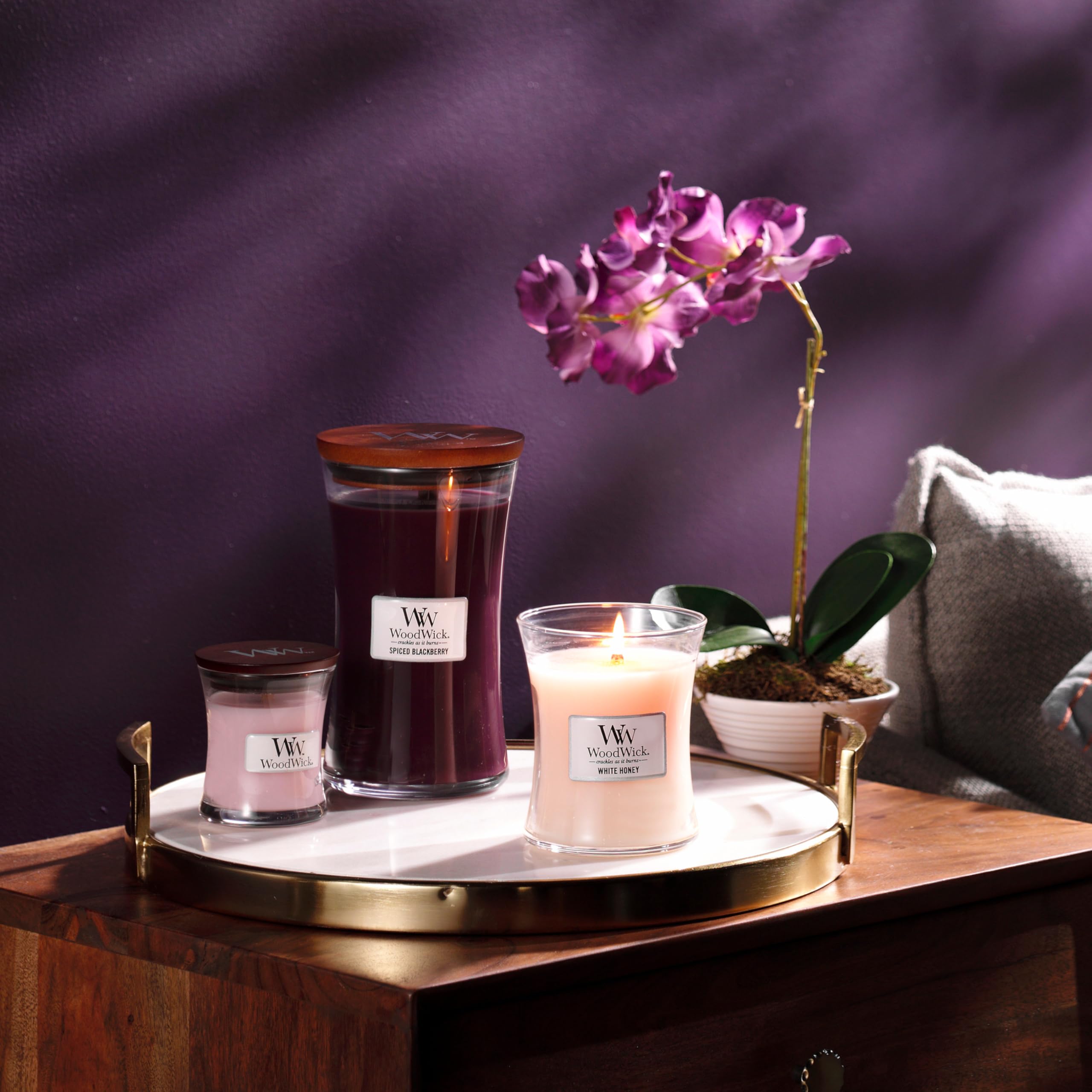 WoodWick | Candela grande | Mora speziata | Ottimo regalo per donne