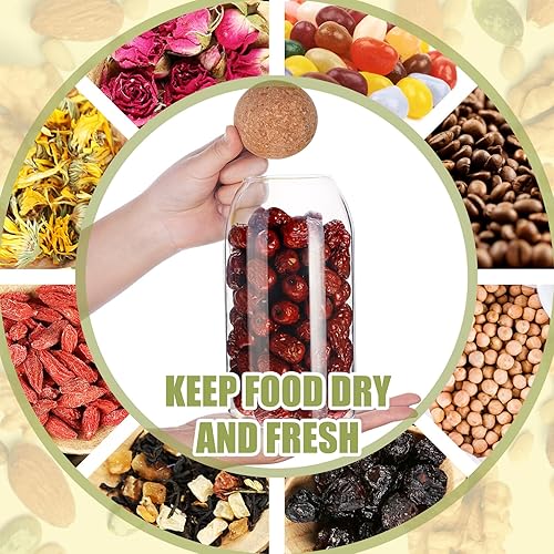 Miniatura 5 de 2 tarros de vidrio de corcho con tapa de corcho, tarro de almacenamiento, tarro de café, recipiente de vidrio con bola, botellas de vidrio redondas