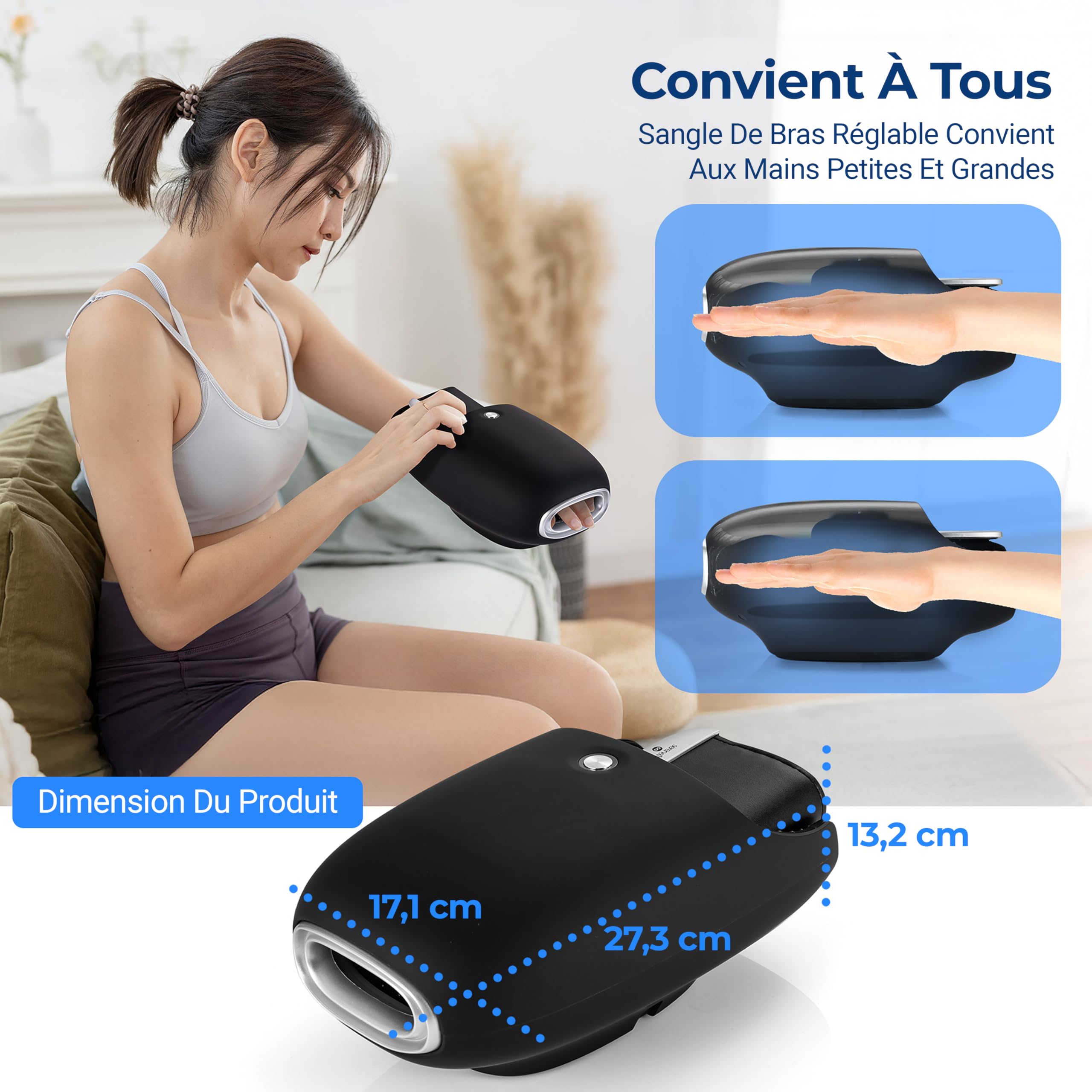 SereneLife Masseur de Main Intelligent avec Chaleur, Compression et Pétrissage, 6 Modes, 6 Niveaux d'Intensité, Masseur Électrique pour Détente des Mains, Réduction du Stress et Soulagement