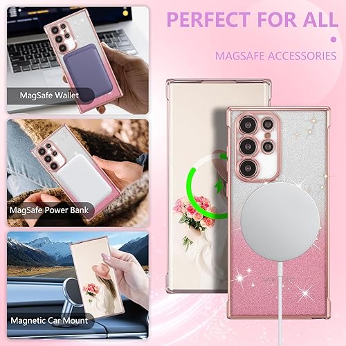 Miniatura 5 de ZTOFERA Funda magnética para Samsung Galaxy S22 Ultra 5G con purpurina degradada, compatible con MagSafe, funda protectora de poliuretano