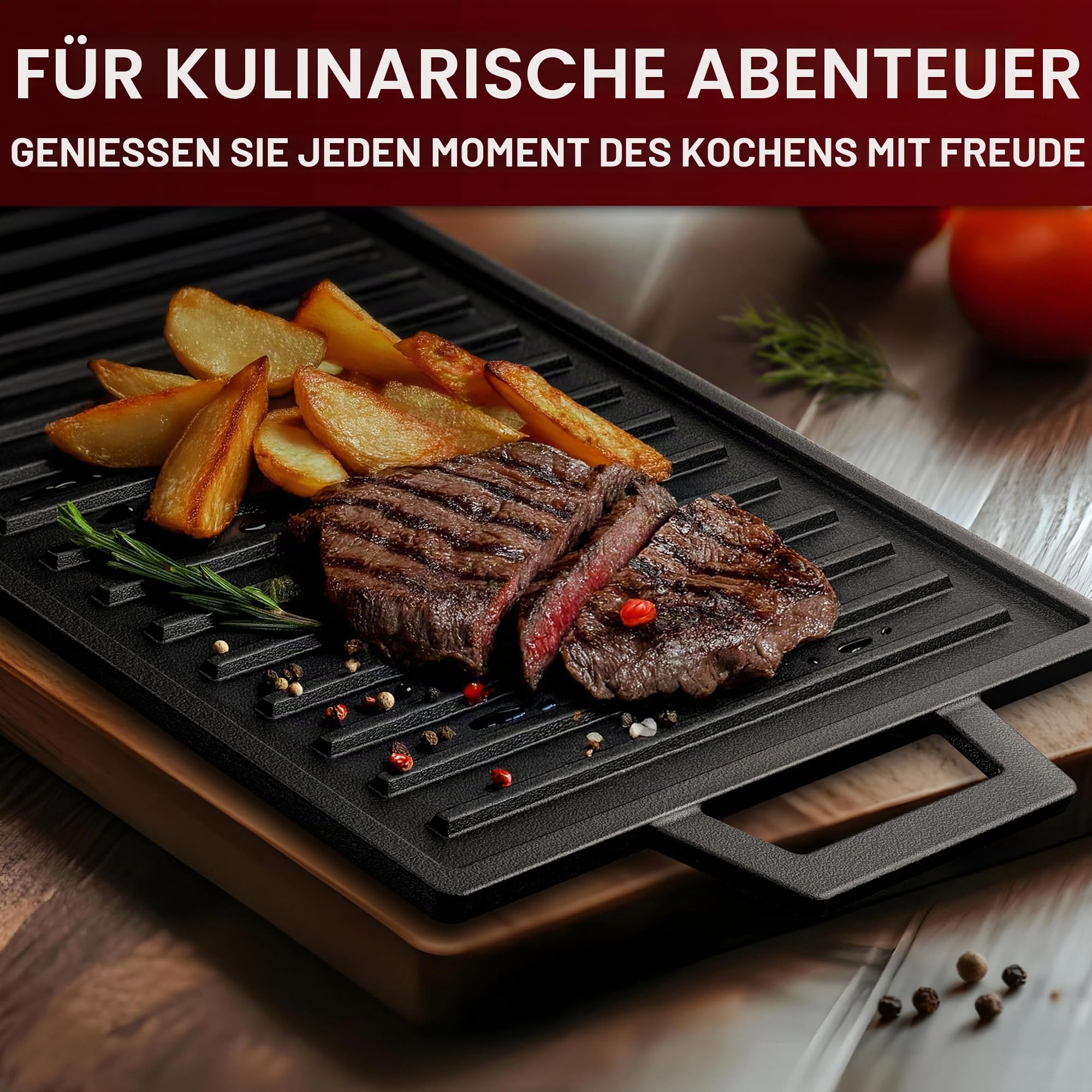 GUSSKÖNIG Gusseisen Grillplatte - 33cm Wendeplatte für Gasgrill, Induktion, Herd & Backofen - Grillplatte Induktion Gusseisen, GussGrillplatte, Cast Iron Grill Plate - inkl. Rezeptbuch & Pflegepaste