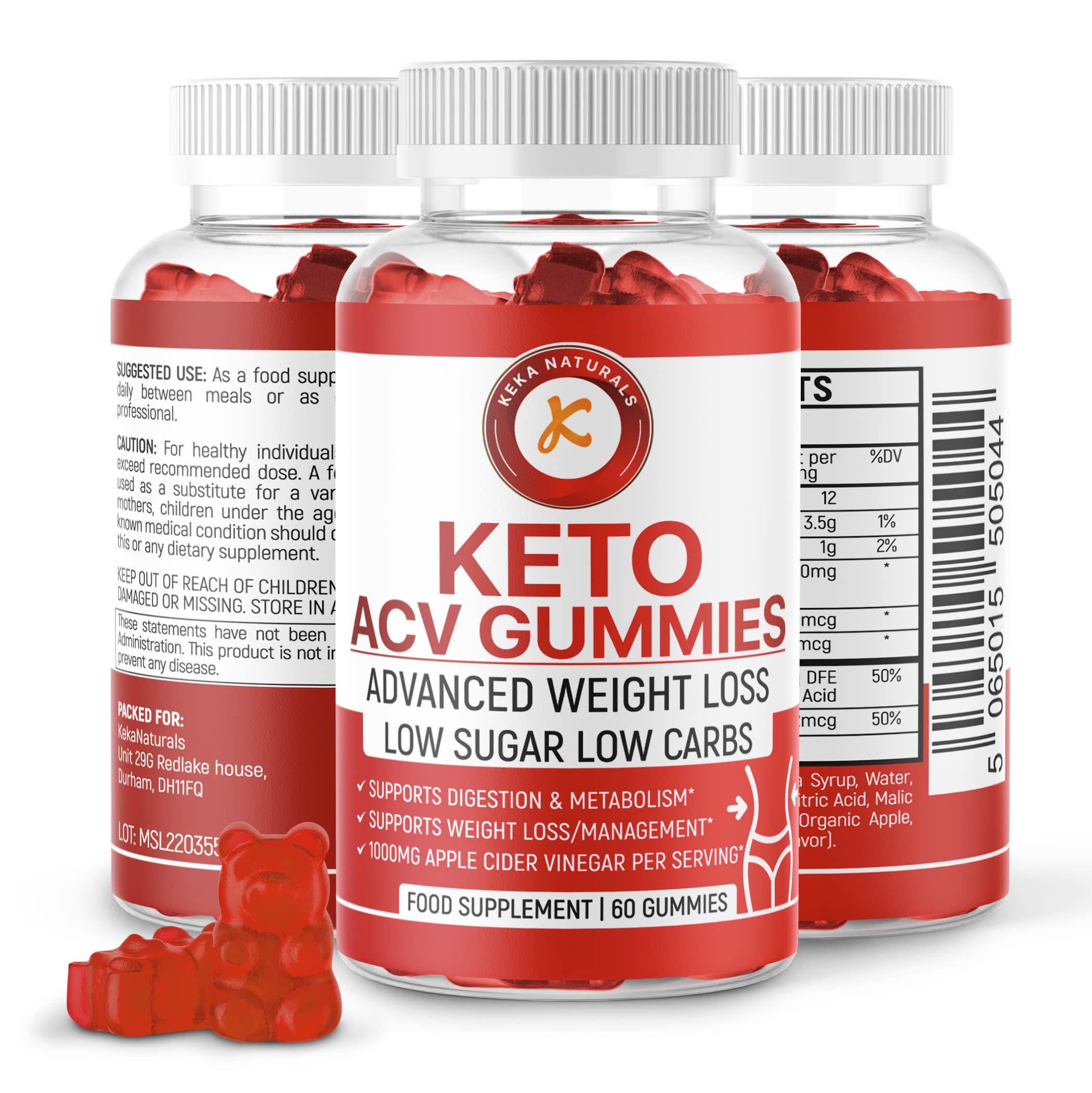 ACV Keto Gummies for Weight Loss - Weight Fat Management - Low Carbs - Low Sugar - Apple Cider Vinegar Detox Cleanse - Beet Root Vitamin B12-60 pcs