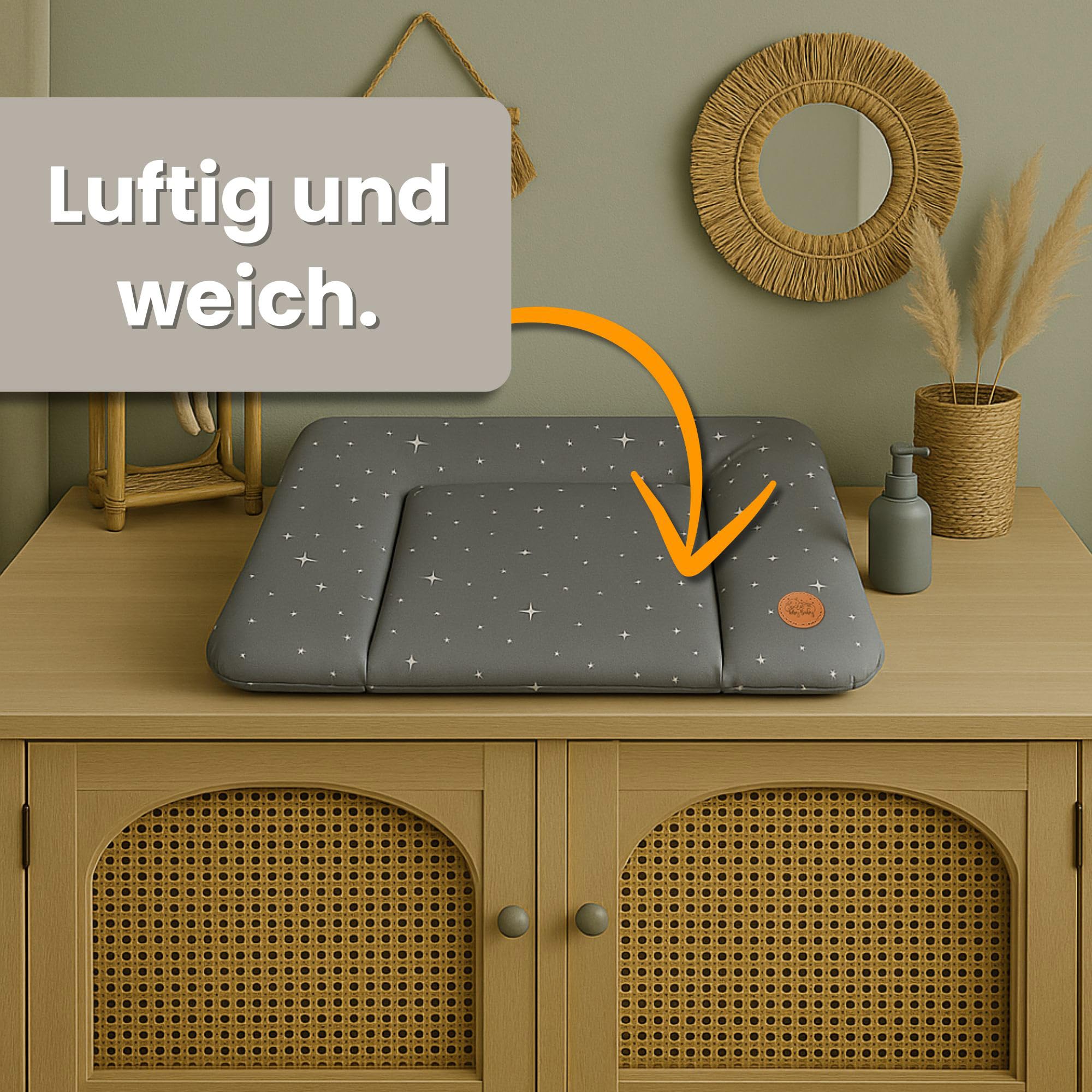 Fasciatoio neonato 75x72 cm - materassino portatile universale lavabile e impermeabile su cassettiera lavatrice e tavolo cuscino da viaggio tappetino materasso Beige con stelle bianche