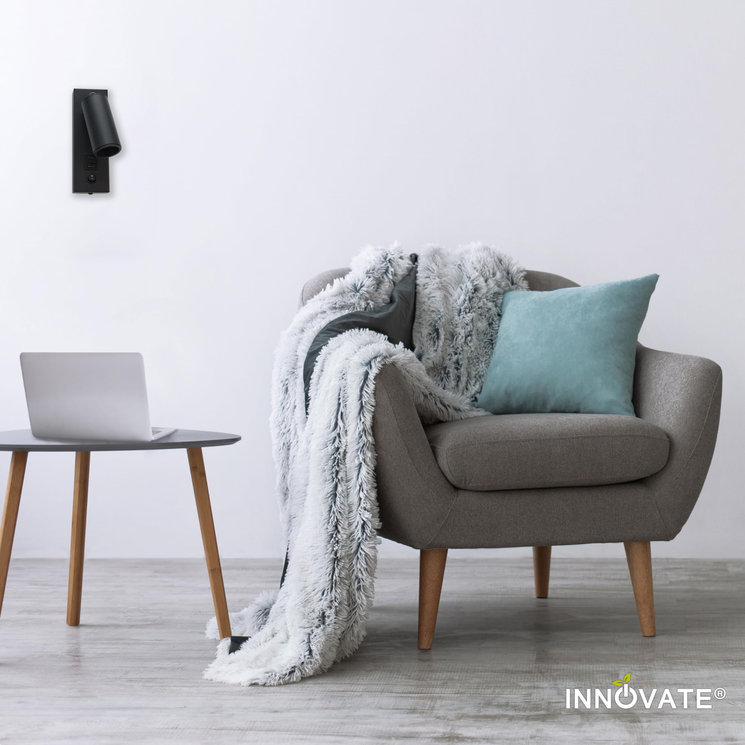 INNOVATE Leselampe Bett Nachttischlampe USB Ladefunktion [270 Lumen 4.5W 3000K] LED Wandleuchte innen Schalter I Bettlampe Wandmontage Schlafzimmerlampe Leselicht I LED Bettleuchte USB-C und -A