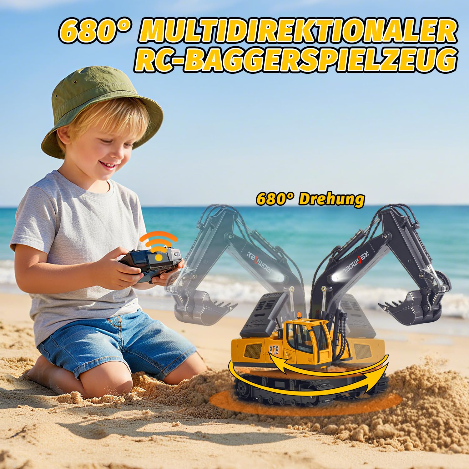 Ferngesteuerter Bagger Ferngesteuert ab 3 4 6 8 Jahre, rc Bagger | bagger mit Fernbedienung, Schaufel und Licht, 1:14 bagger Spielzeug für 3 4 6 8 Jahre, Geschenk zum Geburtstag für Kinder