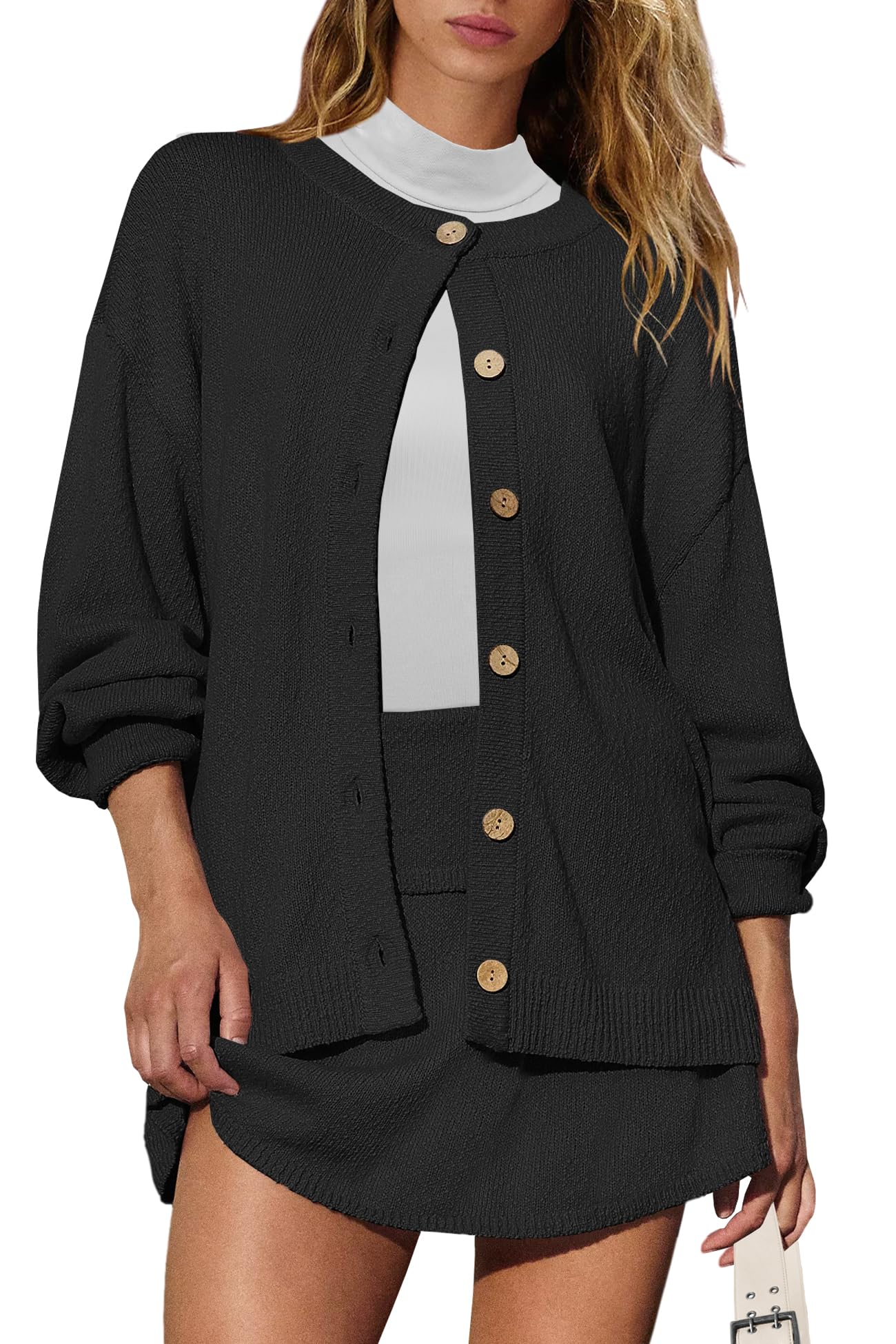 Panadila Womens Sweater Skirt Set 2 Piece Outfits Sweater Skort Set Lounge Cardigan and Knit Skirt Matching Outfits