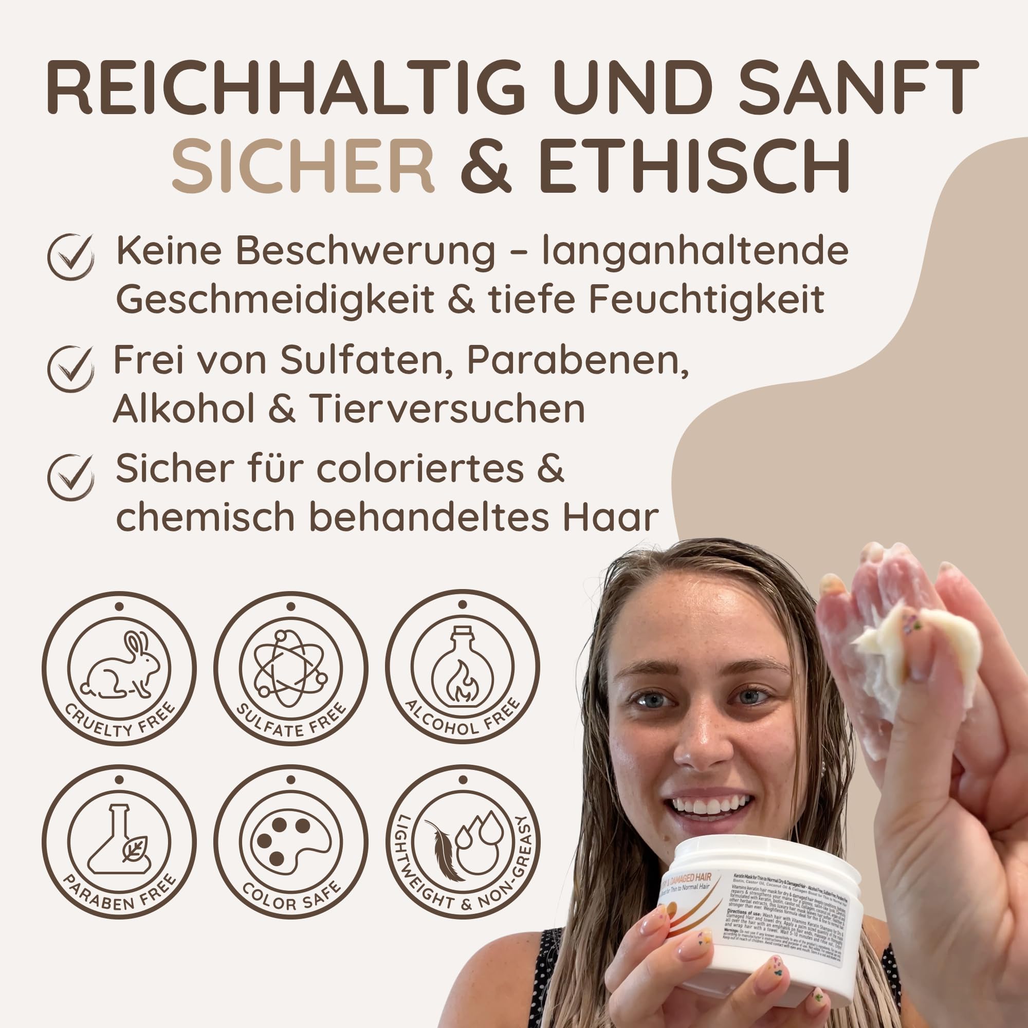 Vitamins Haarmaske Keratin Haarkur Behandlung - Biotin, Castor Oil, Collagen Protein & Kokosöl Deep Conditioner für geschädigtes dünnes trockenes strapaziertes Haar