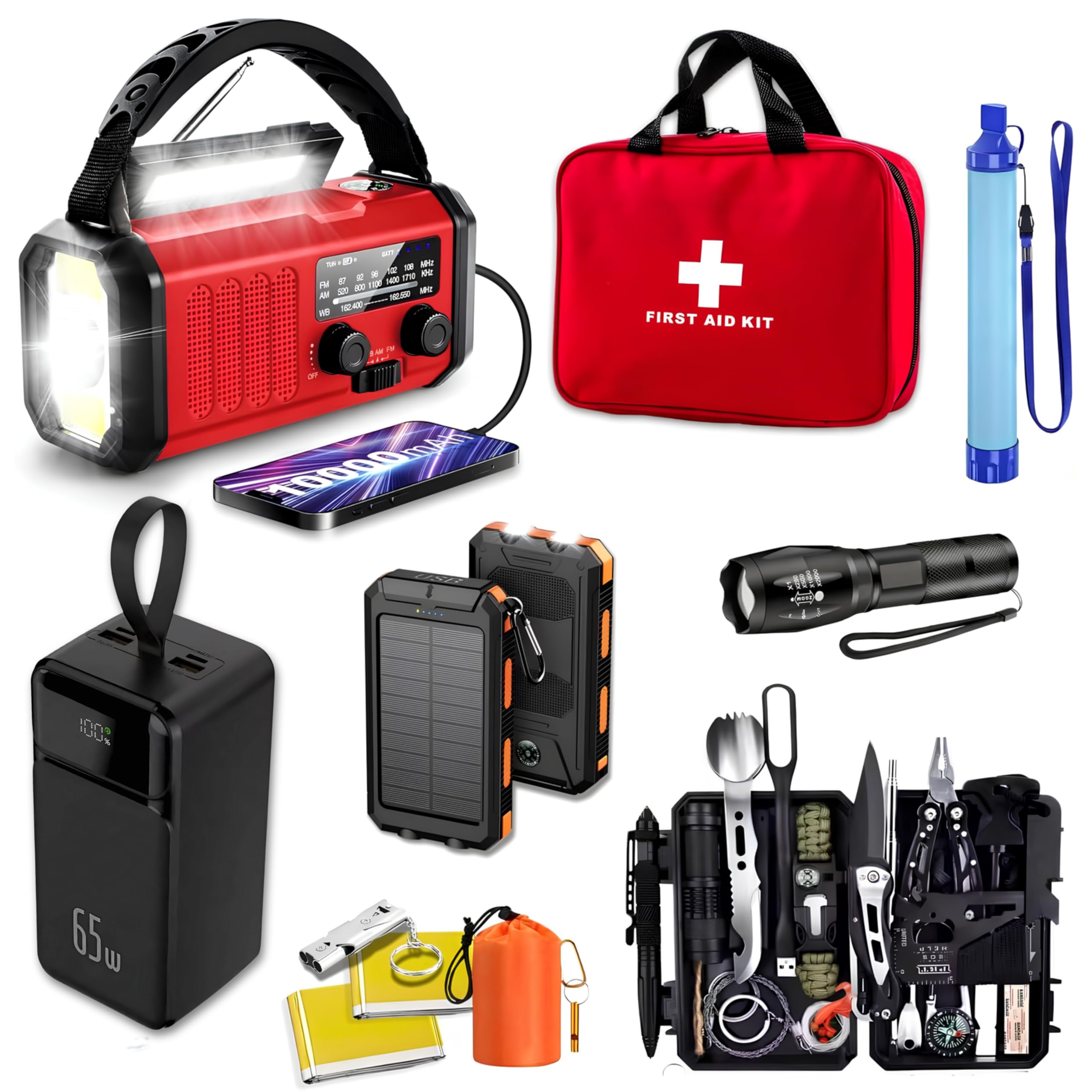 DreamGoods 70.000mAh Notfallpaket - Notfallpaket für Zuhause 72 Stunden - Überlebenspaket für Krieg, Stromausfall & Katastrophen - Katastrophenrucksack - Survival Kit