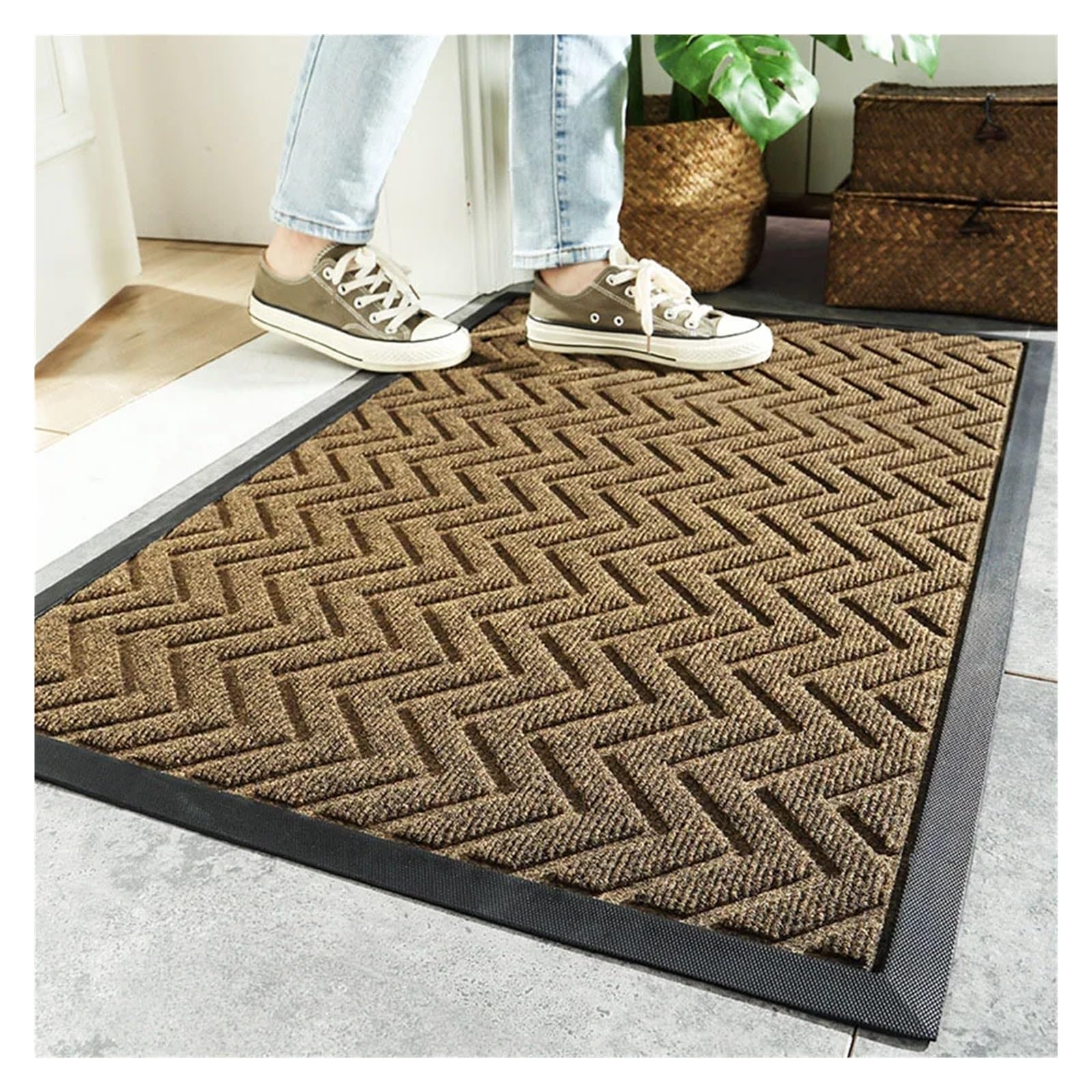 Paillasson antidérapant en caoutchouc 45x75cm pour entrée de maison