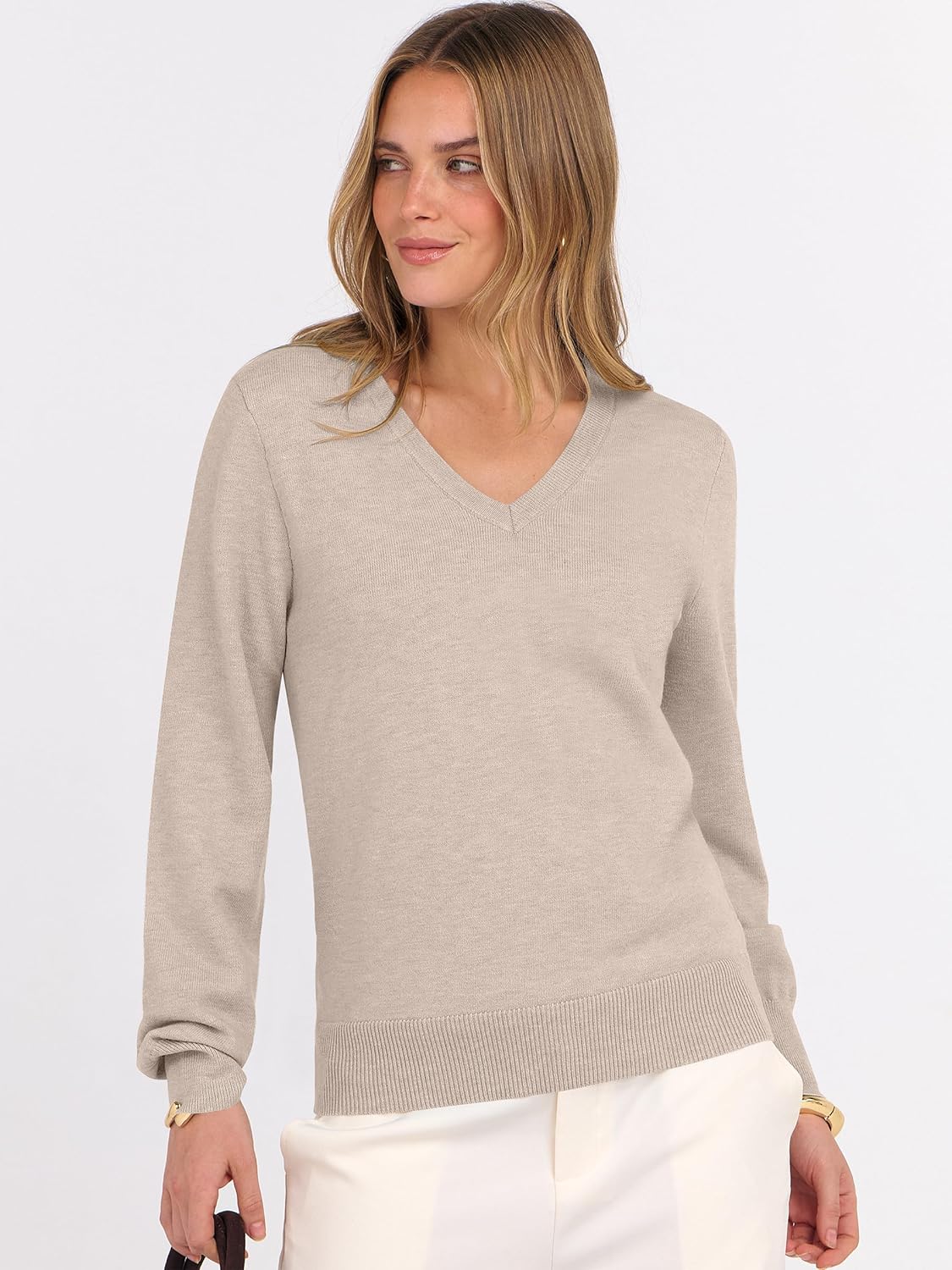 ANRABESS Womens Long Sleeve V Neck Sweaters 2025 Fall Casual Classic Soft Loose Fit Basic Pullover Jumper Top - Image 4