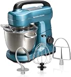 Hamilton Beach 7-Speed Stand Mixer for Baking, 300W, 4 Quart Stainless Steel Bowl, Dough Hook, Whisk, Flat Beater, Splash Guard, Black (63391)