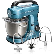 Hamilton Beach Electric Stand Mixer, 4 Quarts, Dough Hook, Flat Beater Attachments, Splash Guard, 7 Speeds with Whisk, Easy-Carry Top Handle, Blue