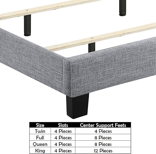 Miniatura 35 de Rosevera Gideon - Marco de cama tapizado de tela con cabecera ajustable, estilo Chesterfield, soporte de listones de madera, fácil montaje, tamaño